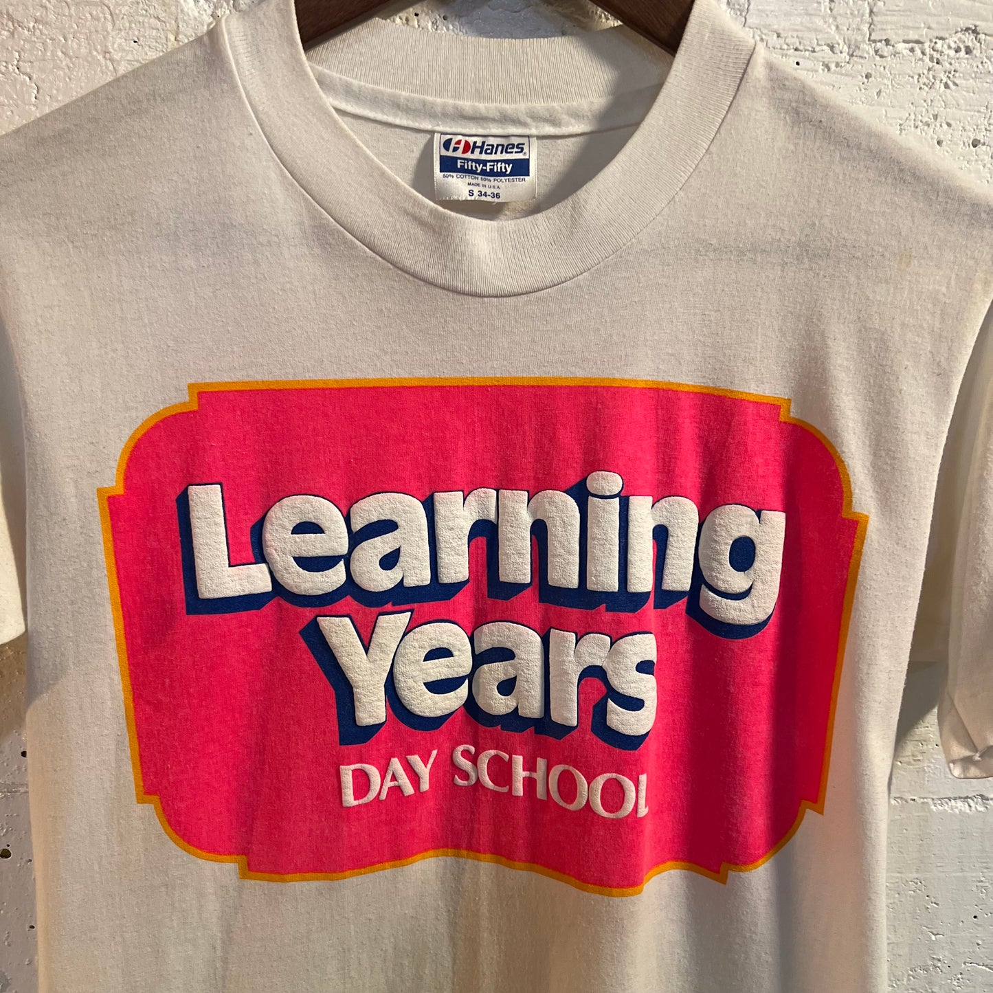 Vintage 80’s Learning Years Day School Single Stitch T-Shirt - Size Small - Made In USA - White/Multi