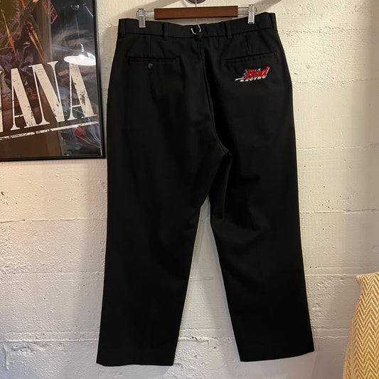 Vintage 90's Budweiser Bud Racing Embroidered Pleated Trousers - Size (38) 34"x26.5" - Made In USA - Black