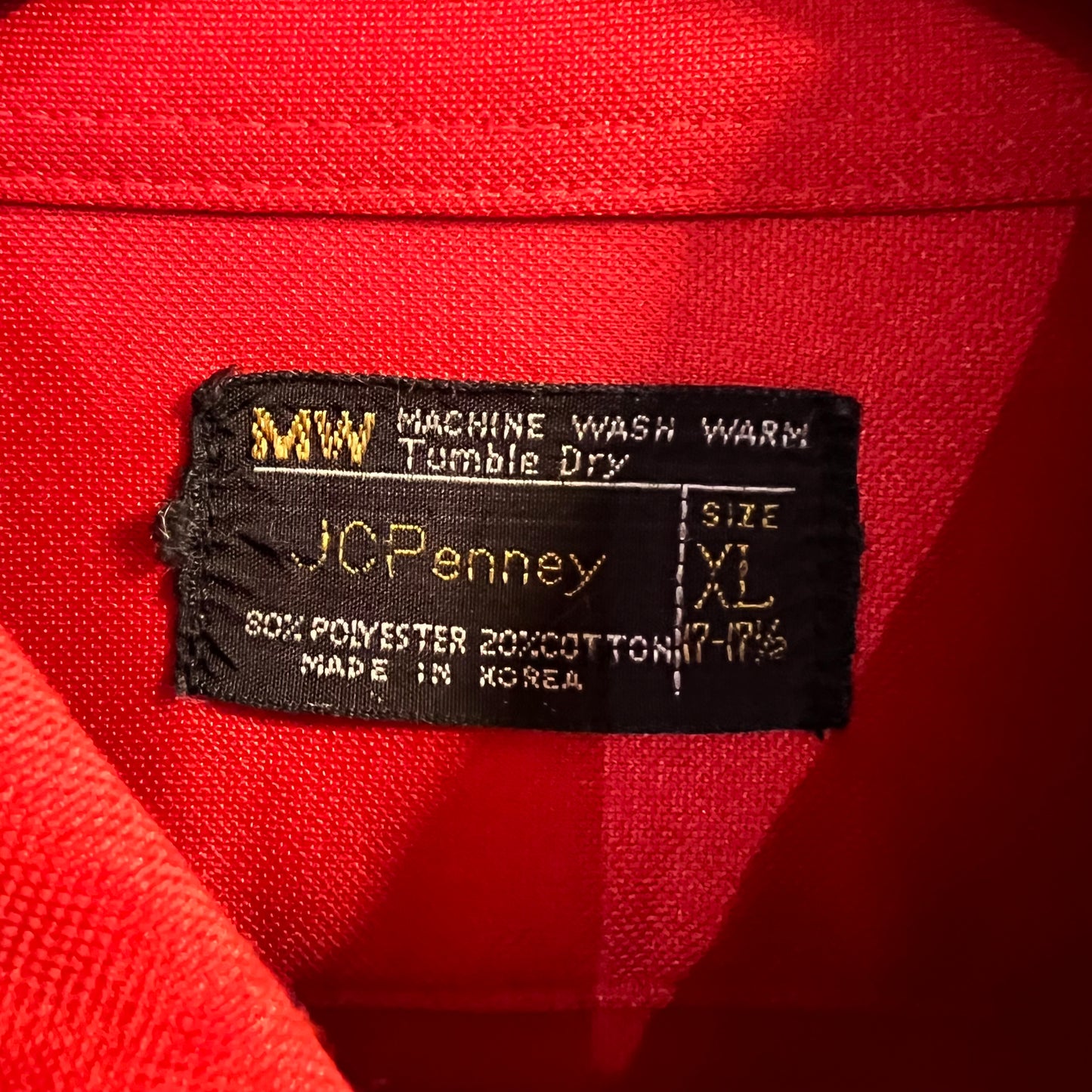 True Vintage 70’s JCPenney Polyester Short Sleeve Button Up Shirt - Size XL - Red