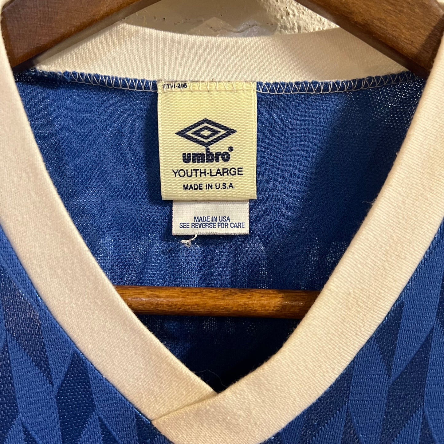 Vintage 90’s Umbro ‘Murrieta Oaks Nursery’ #13 Soccer Jersey - Size Youth Large - Made In USA - Blue/White