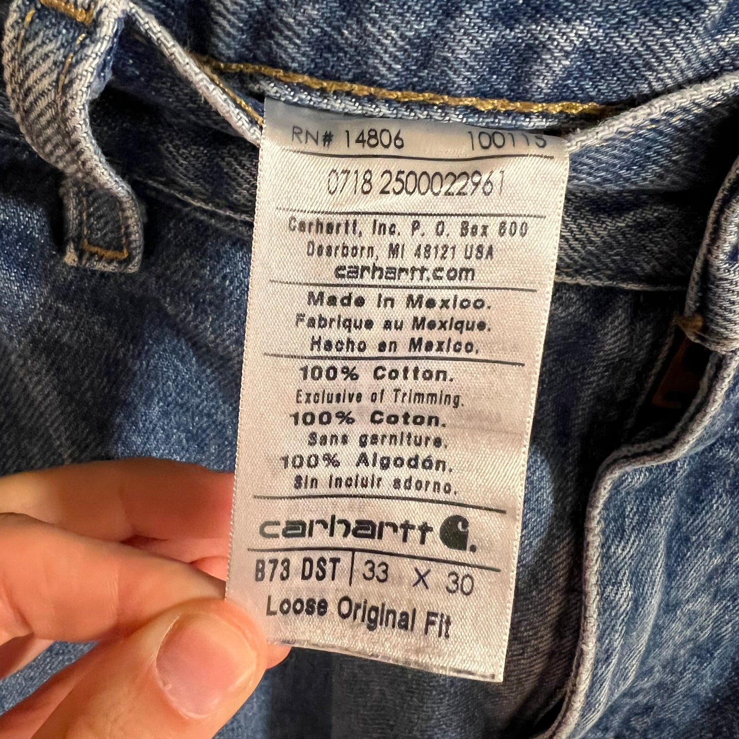 2000's Distressed Carhartt Loose Original Fit Double Knee Denim Carpenter Jeans - Size 33" x 30" - Mid Wash Indigo