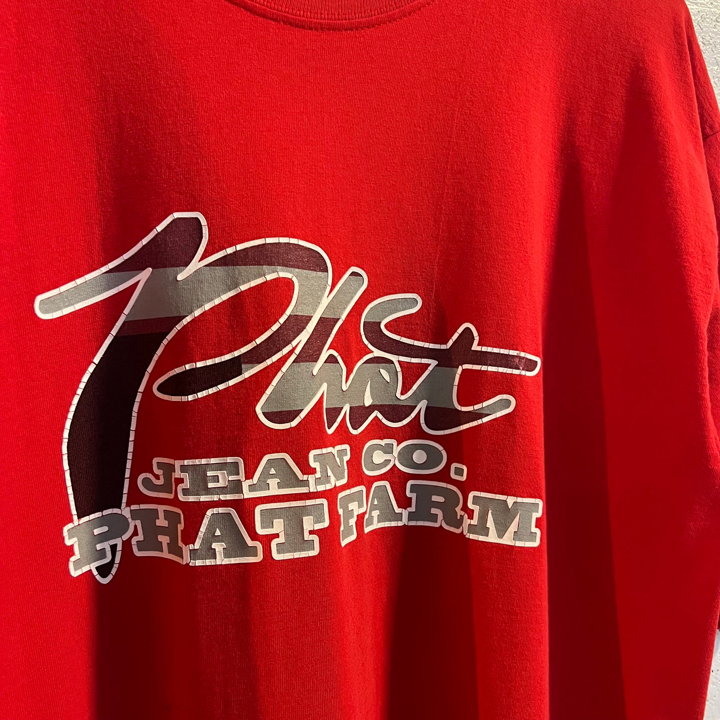 Vintage 90's Phat Farm Jean Co. Spellout T-Shirt - Size Large - Made In USA - Red