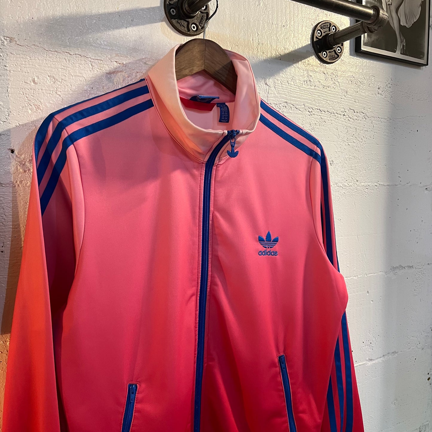 Vintage Adidas Originals Embroidered Trefoil Ombré Zip-Up Track Jacket - Size Large - Pink/Blue