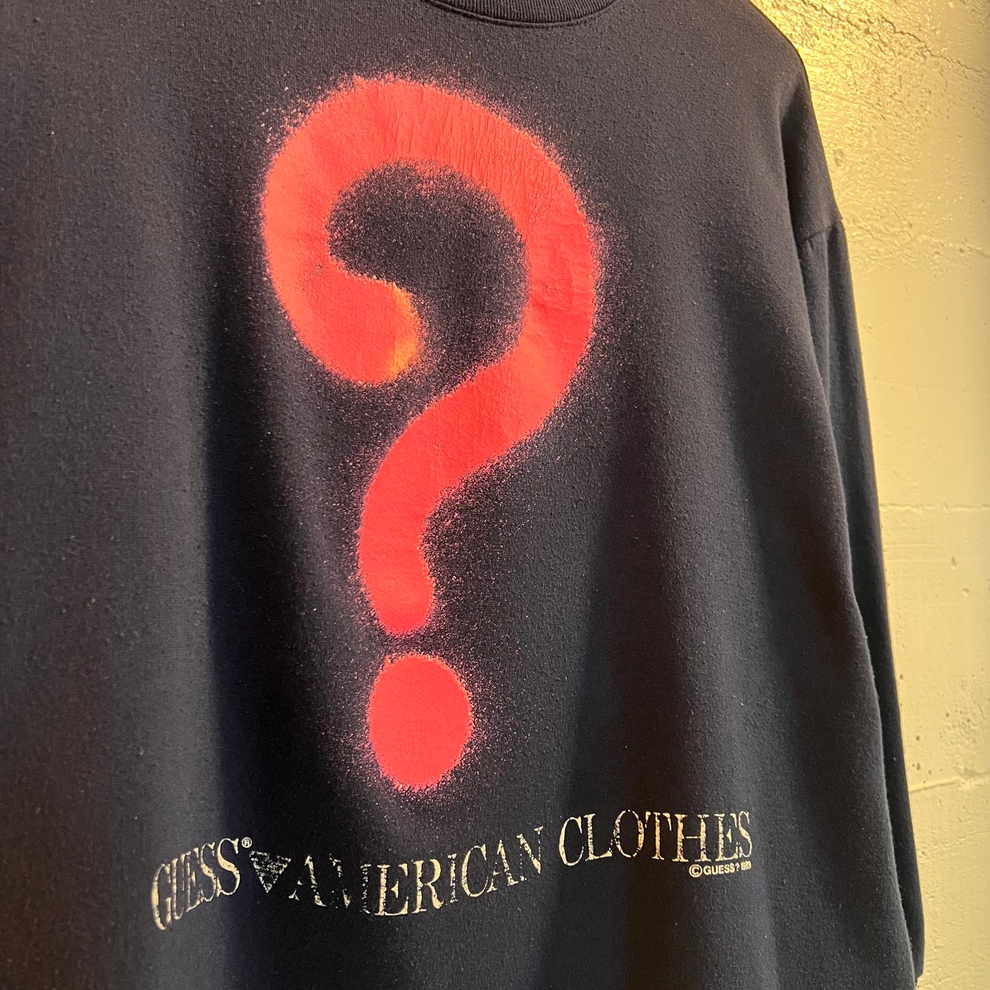 Vintage 1989 Guess By Georges Marciano '?' Logo Mock Neck Sweatshirt - Size Medium - Made In USA - Single Stitch - Navy/Pink