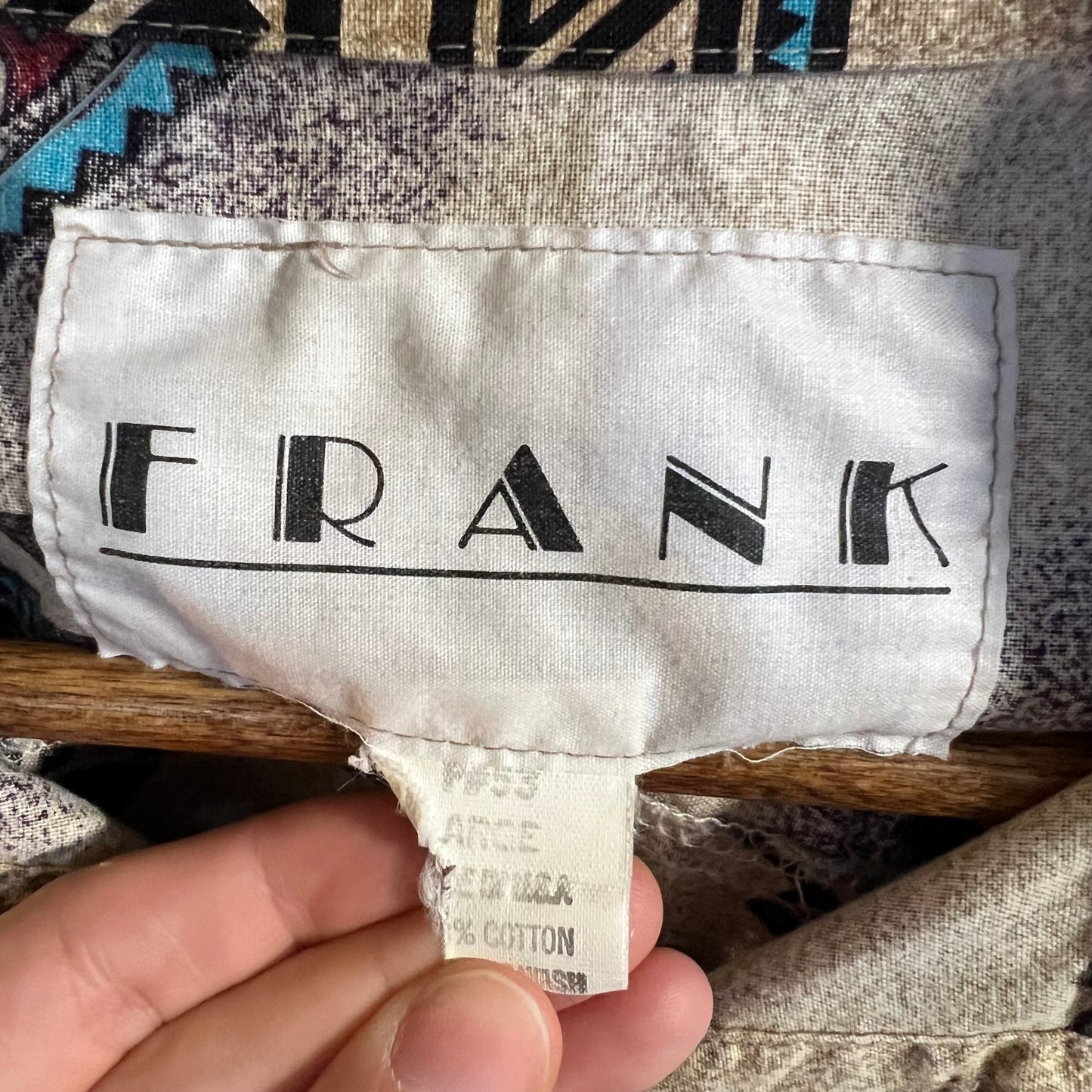 Vintage Frank Southwestern Print Shirt - Size Large - Made In USA - Tan/Earth Tones/Multicolor