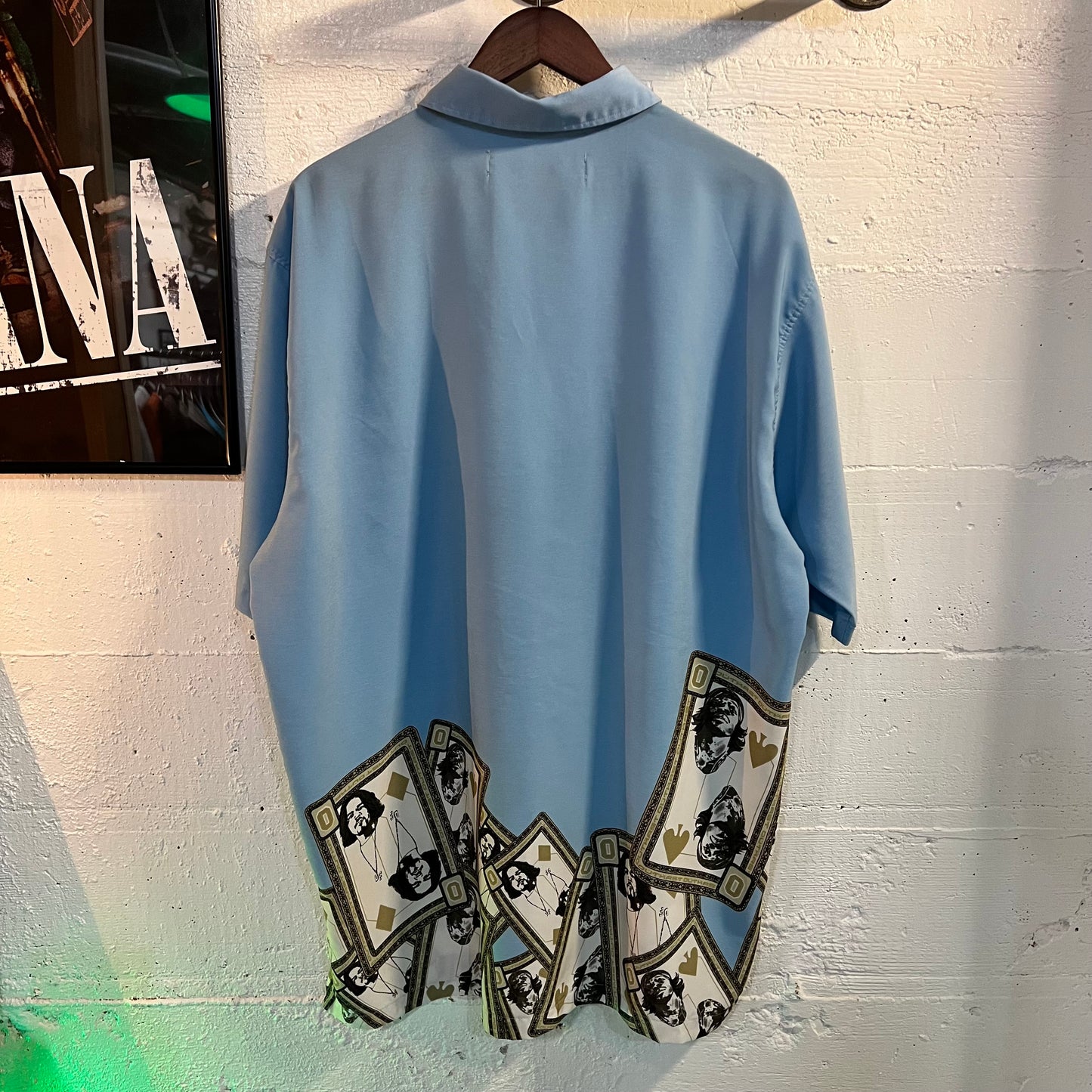 Vintage 90's Outkast Playing Card Short Sleeve Button Up Shirt - Size XL - Baby Blue/Multicolor