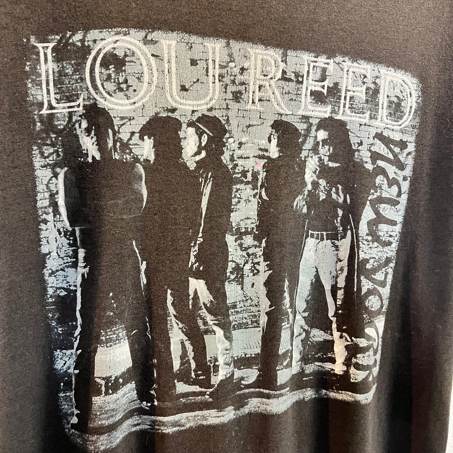 Vintage 80’s Distressed Lou Reed ‘New York’ Tour Band T-Shirt - Size Large - Faded Black/Grayish Blue