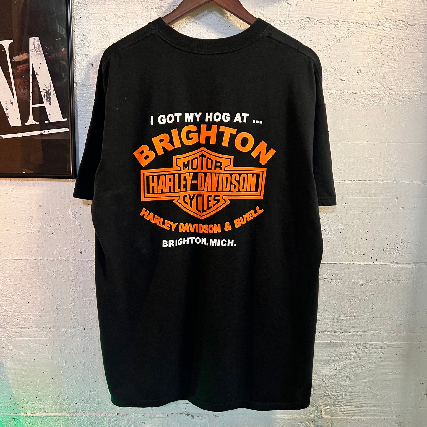 Vintage 90's Harley Davidson Brighton, Michigan Classic Logo T-Shirt - Size Large - Black/Multicolor