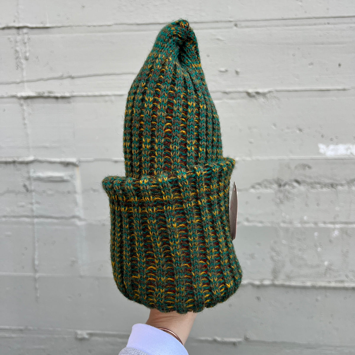 True Vintage Deadstock 1970's Marled Yarn Knit Reversible Stocking Cap Beanie - O/S - Forest Green/ Blaze Orange