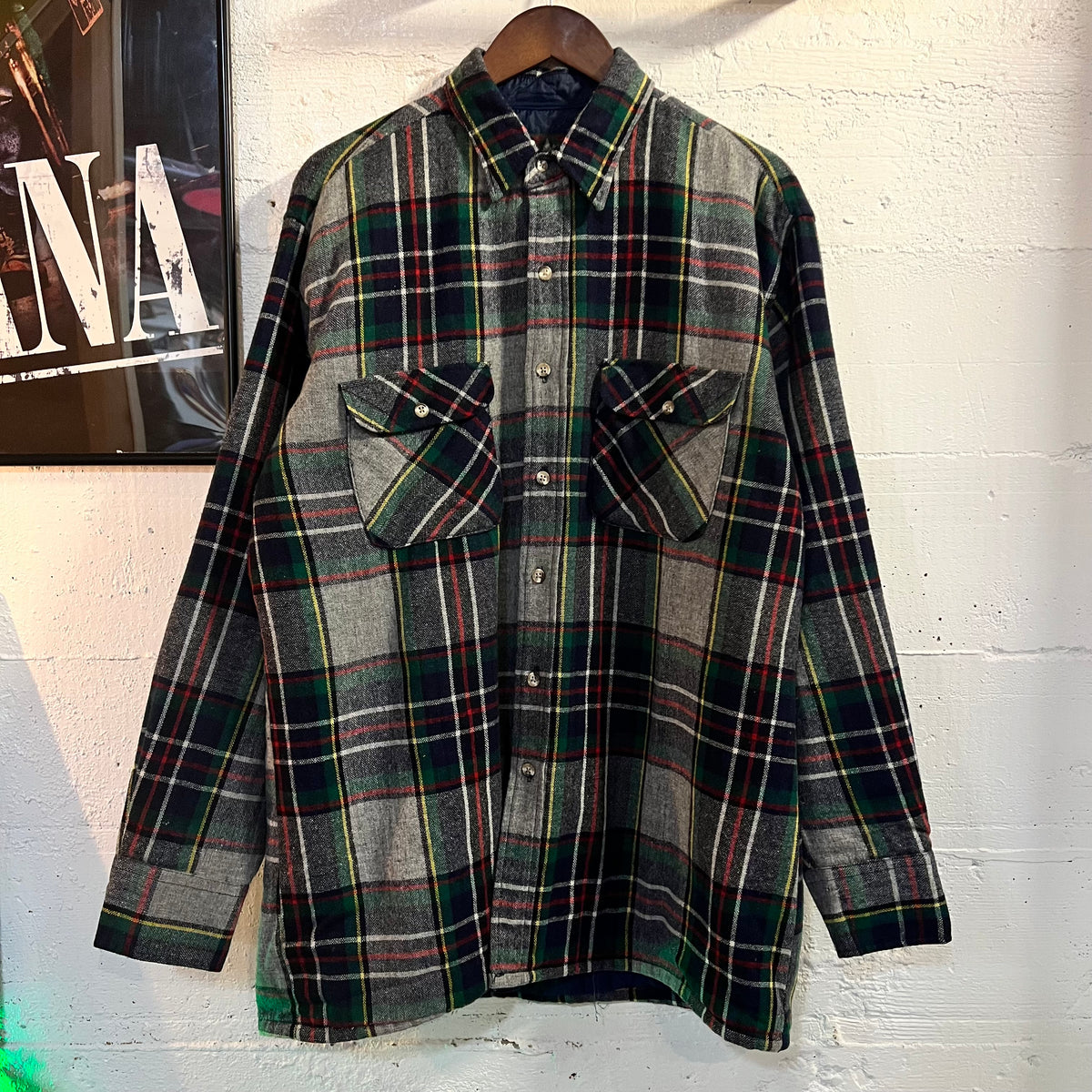 Vintage 80's High Sierra Plaid Quilted Wool Blend Flannel Shirt - Size Large - Multi/Plaid