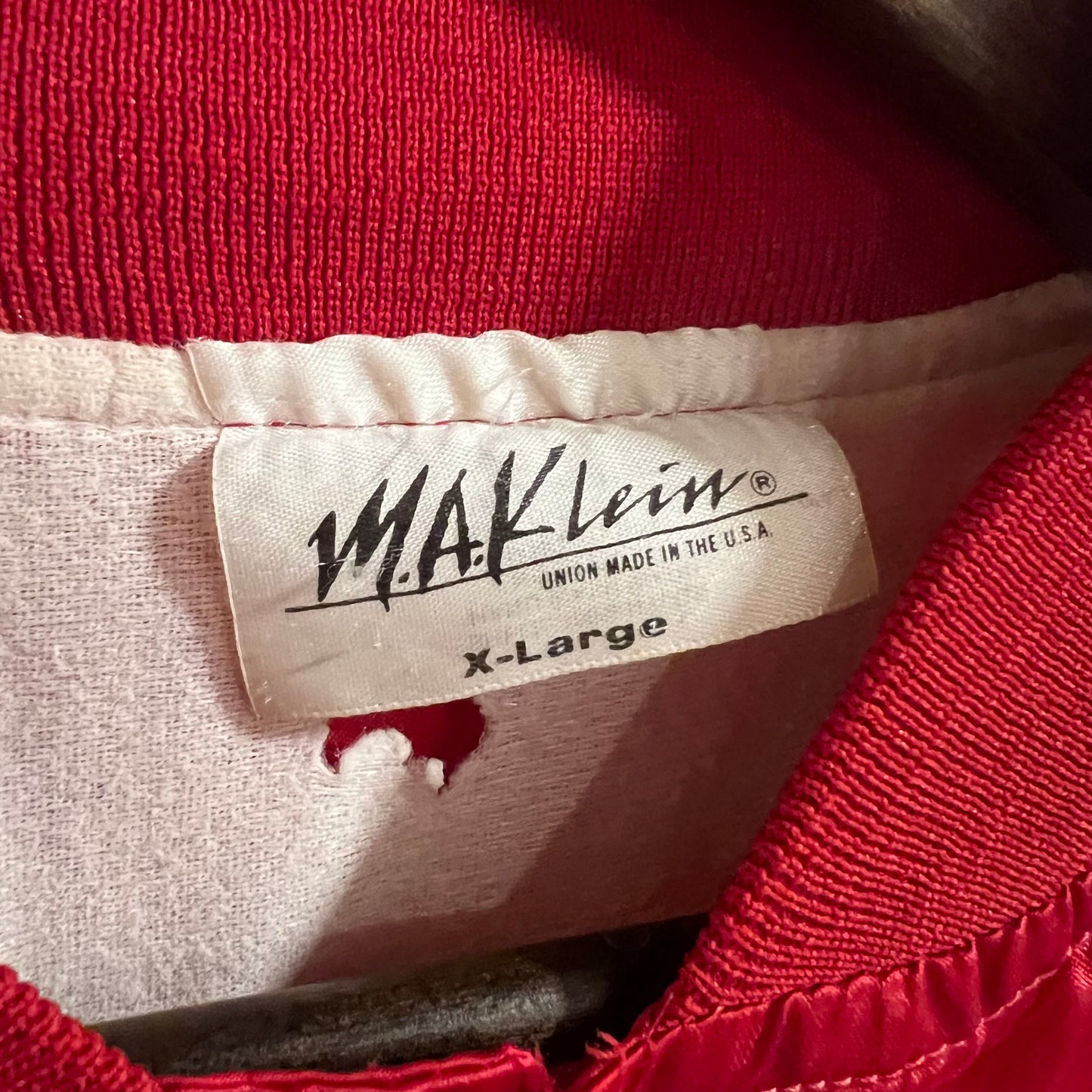 Vintage 1980's Highlander Bowl Mt. St Helens Invitational 'Kelso WA' Satin Bomber Jacket - Size XL - Union Made In USA - Red/White