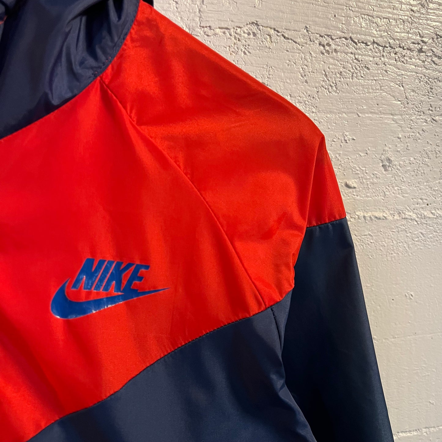 Vintage 1970's/80's Nike Colorblocked Hooded Windbreaker Jacket - Size Small - Made In USA - Red/Blue