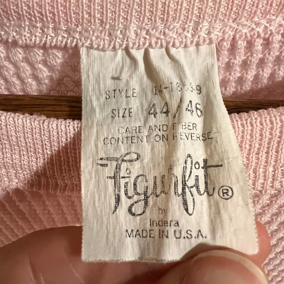 Vintage Pink Waffle Knit Thermal Shirt - Size 44/46 (XL) - Made In USA - Pink