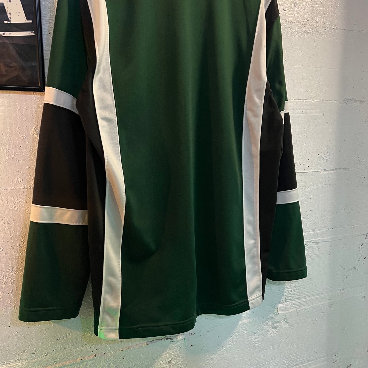 Vintage Jerzees Activewear Rugby Style Long Sleeve Jersey - Size Medium - Green/White/Black