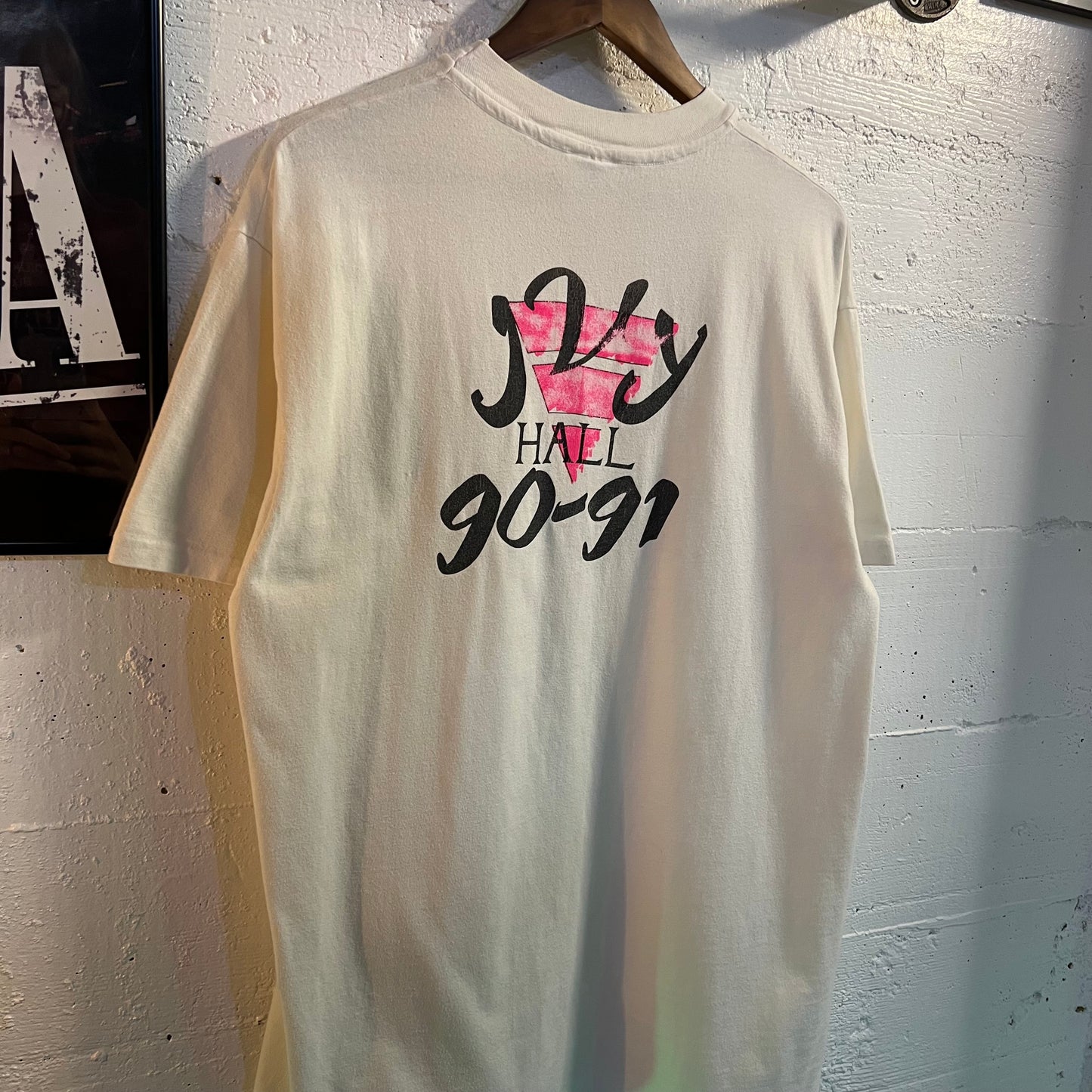 Vintage 90-91 Ivy Hall ‘SOSC’ Collegiate Single Stitch T-Shirt - Size XL - Made In USA - White/Pink/Black