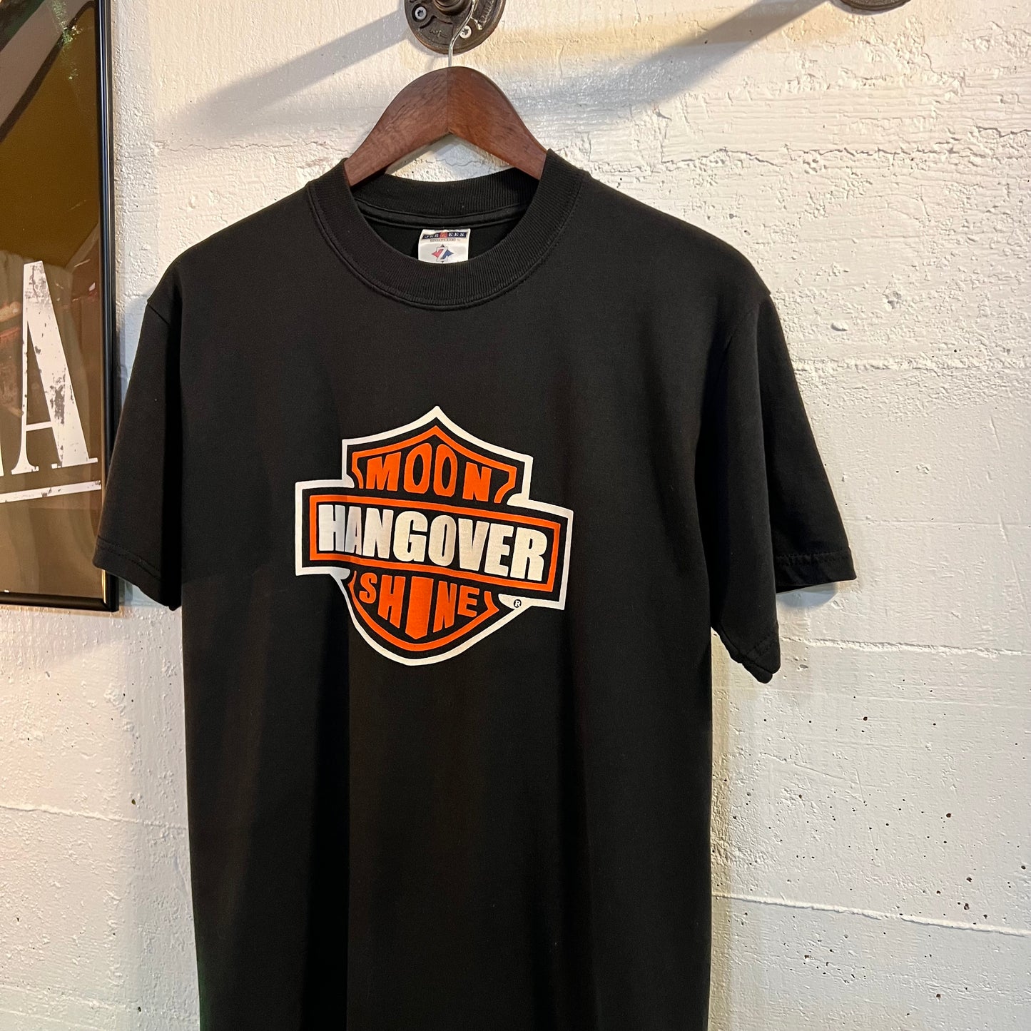 Vintage Jerzees Moon Shine Hangover Harley T-Shirt - Size Medium - Black/White/Orange