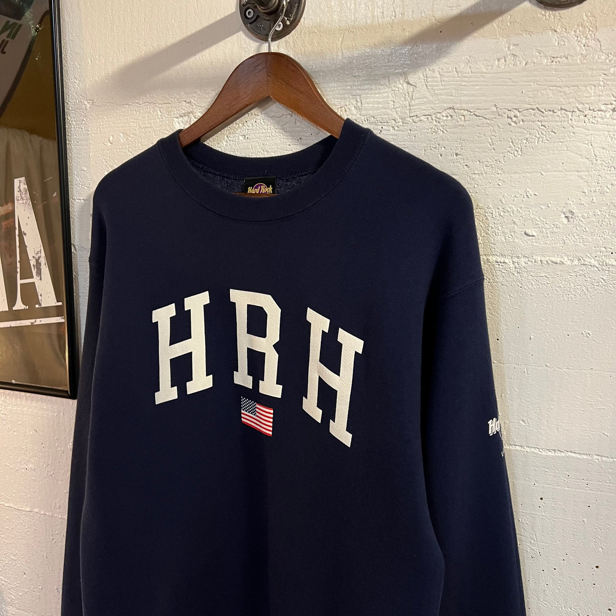 Vintage 90’s Hard Rock Hotel Las Vegas Crewneck Sweatshirt - Size Large - Made In USA - Navy/White