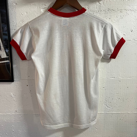 Vintage 80’s/90’s Corpus Christi Country Club Day Camp Ringer Baby T-Shirt - Size Youth Large - Made In USA - White/Red