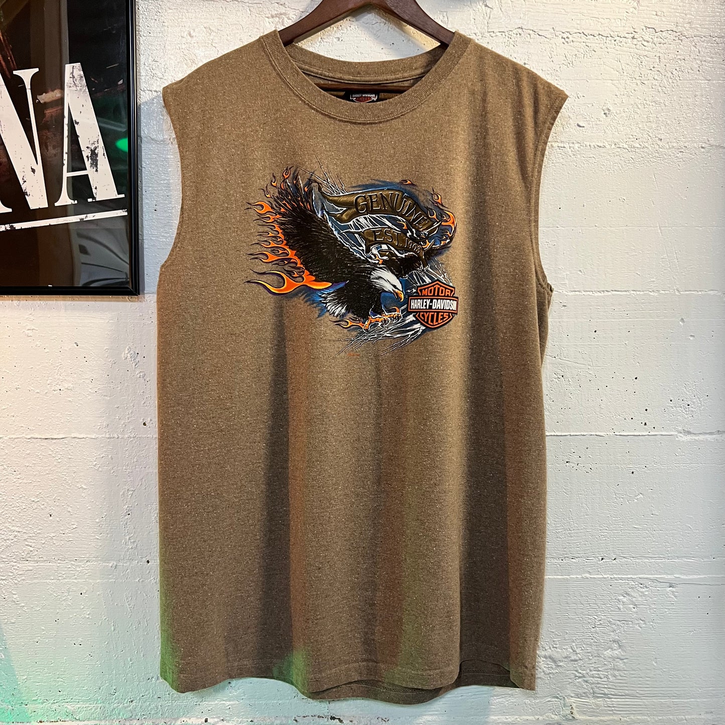 Vintage 2005 Harley Davidson Las Vegas, Nevada Muscle T-Shirt - Size Large - Made In USA - Brown/Multicolor