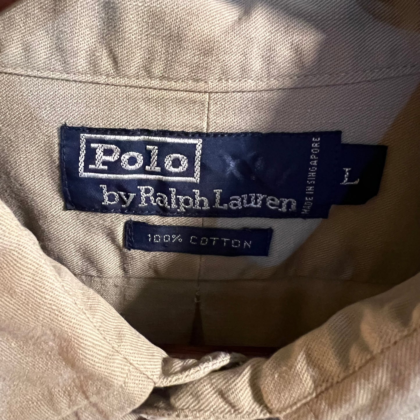 Vintage 90's Polo Ralph Lauren Royal Crest Button Up Khaki Shirt - Size Large - Tan/Khaki