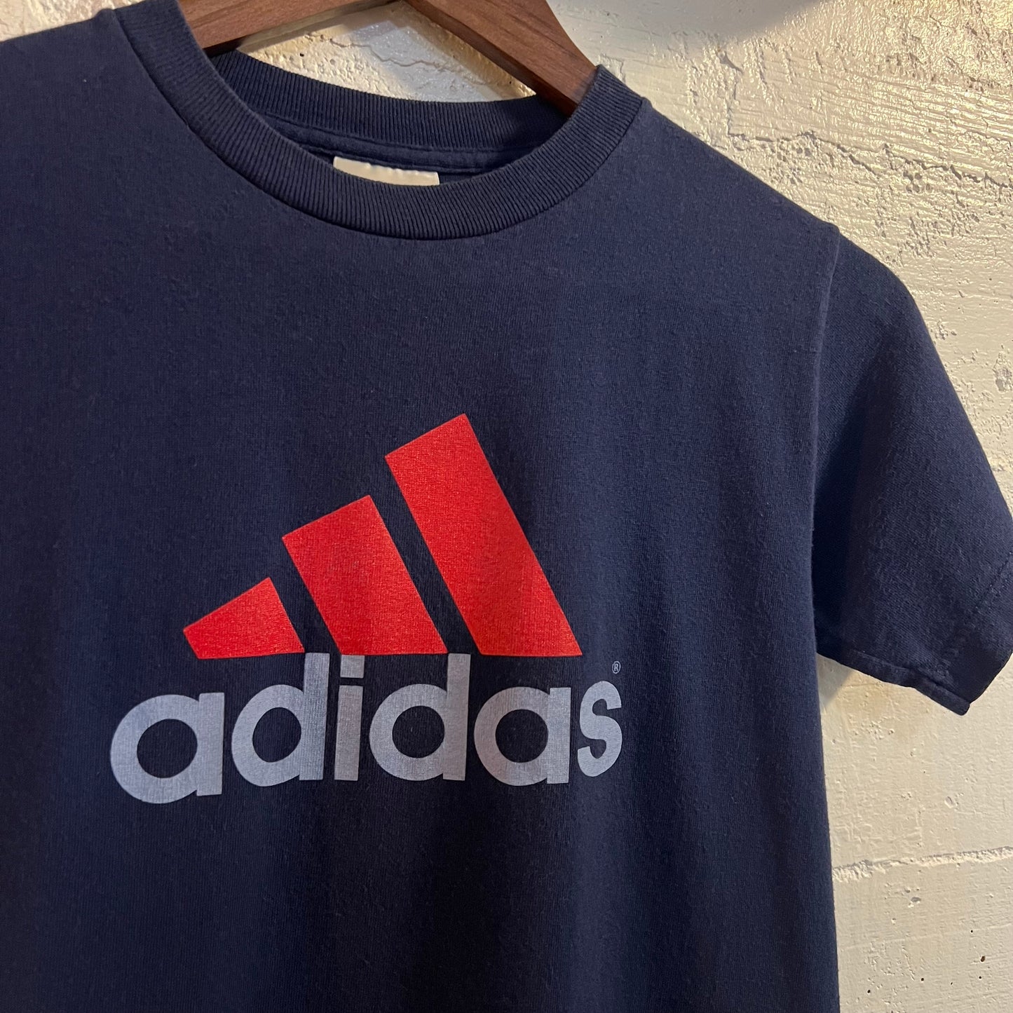 Vintage 90's Adidas Three Stripes Graphic Baby Tee - Size Small - Made In USA -Navy/Red