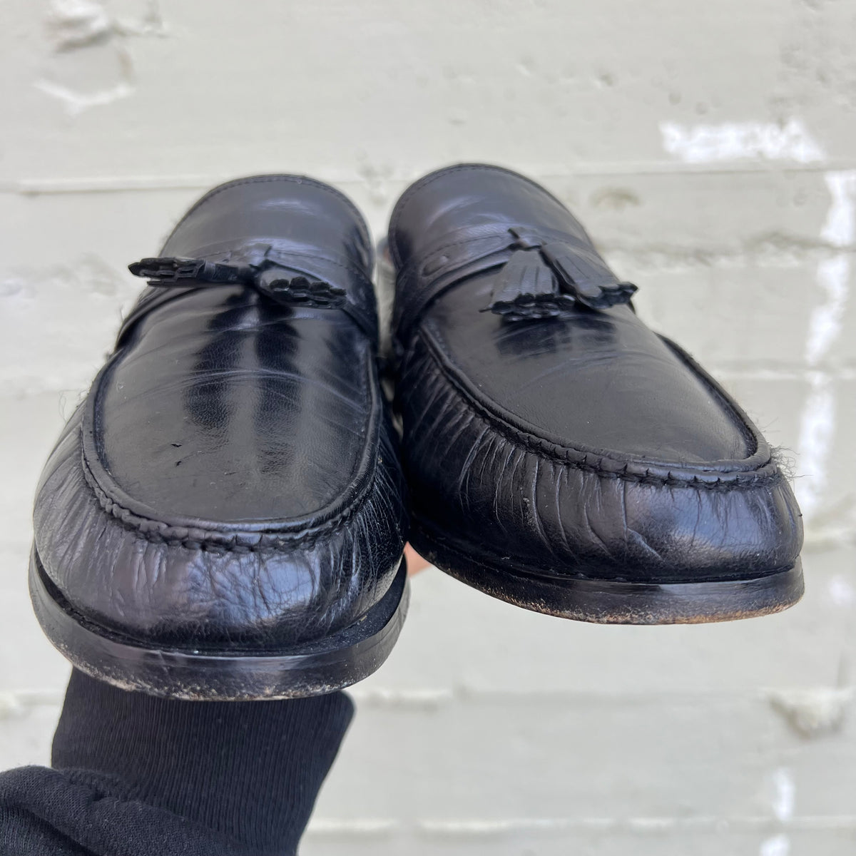Vintage Nunn-Bush Leather Tassel Loafer Shoes W/ Vibram Soles - Size 10.5M - Black