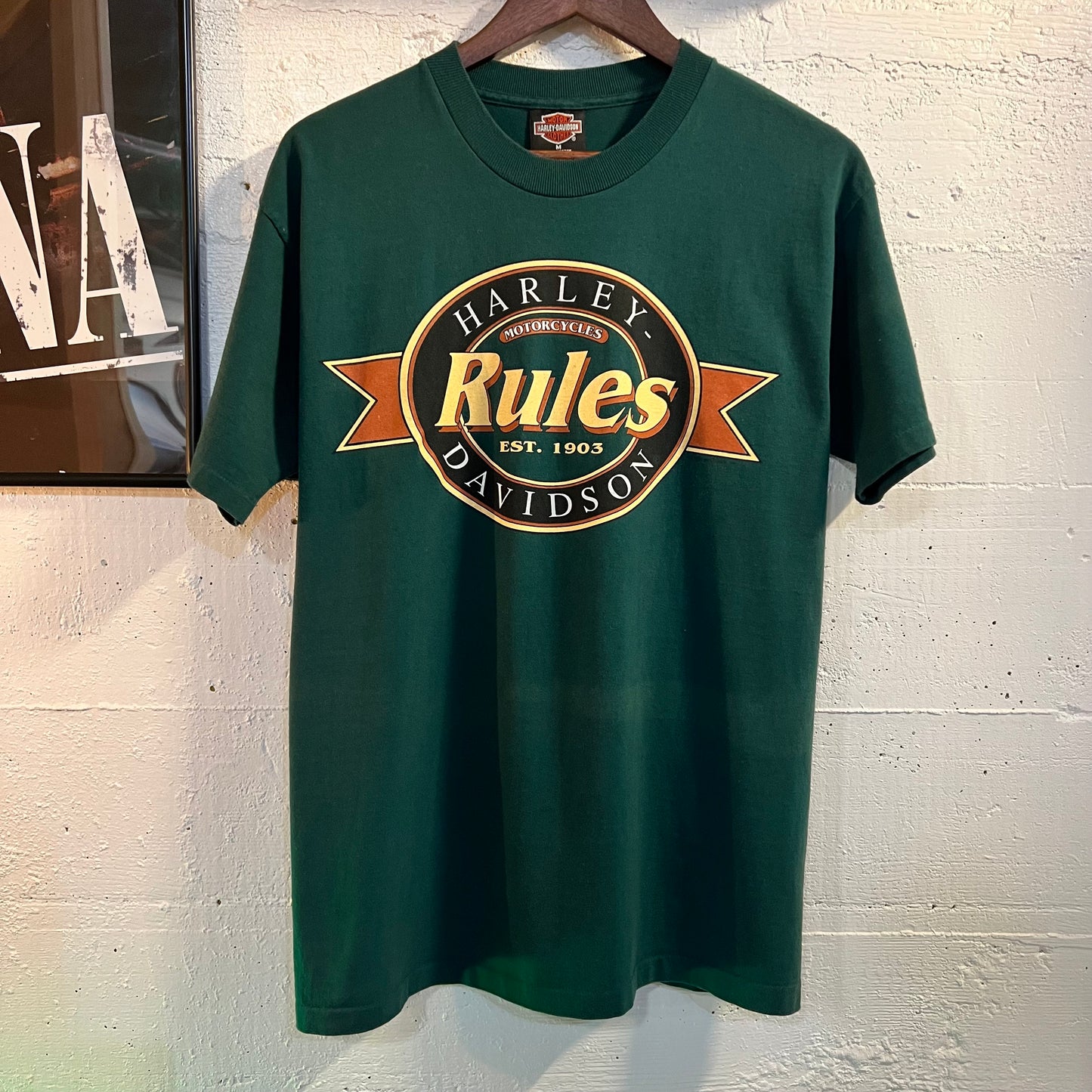 Vintage 90's Harley Davidson Motorcycles 'Harley Rules' - Size M - Made In USA - Emerald Green