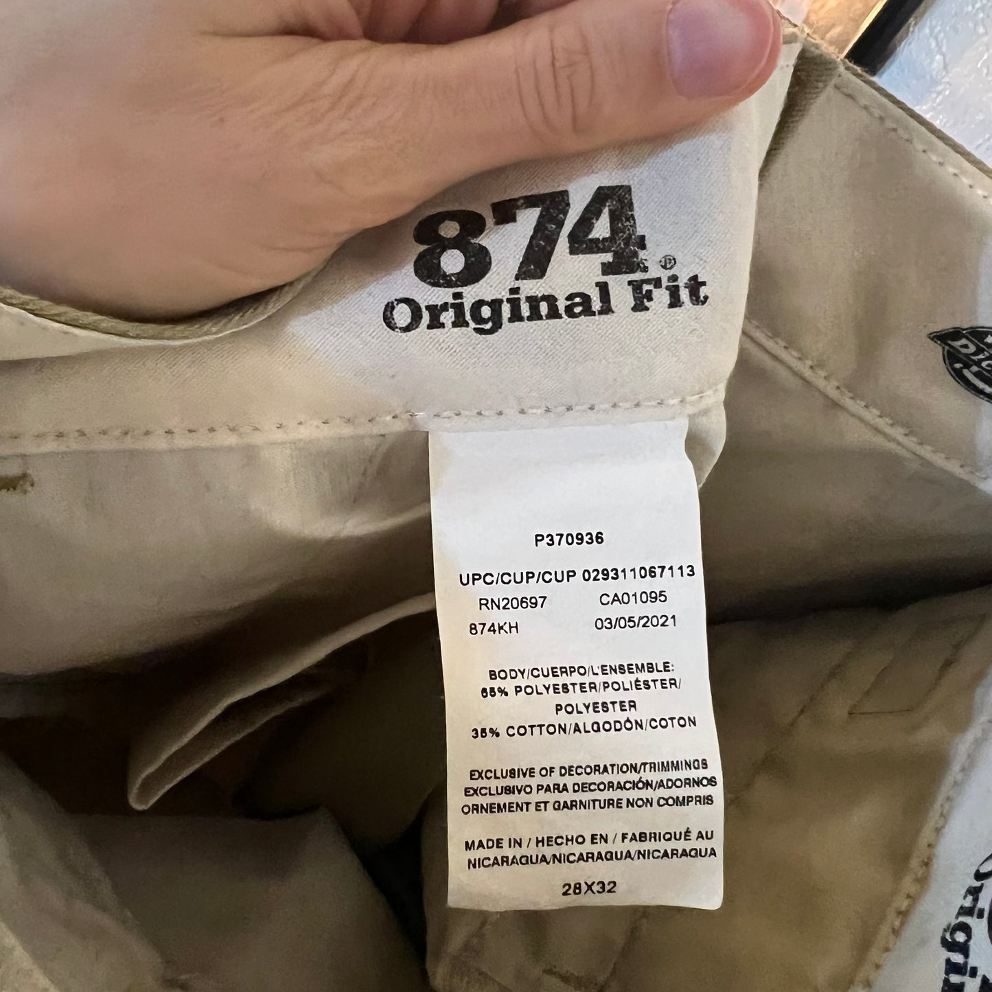 Dickies 874 Original Fit Work Pants - Size 28/32 - Tan/Khaki