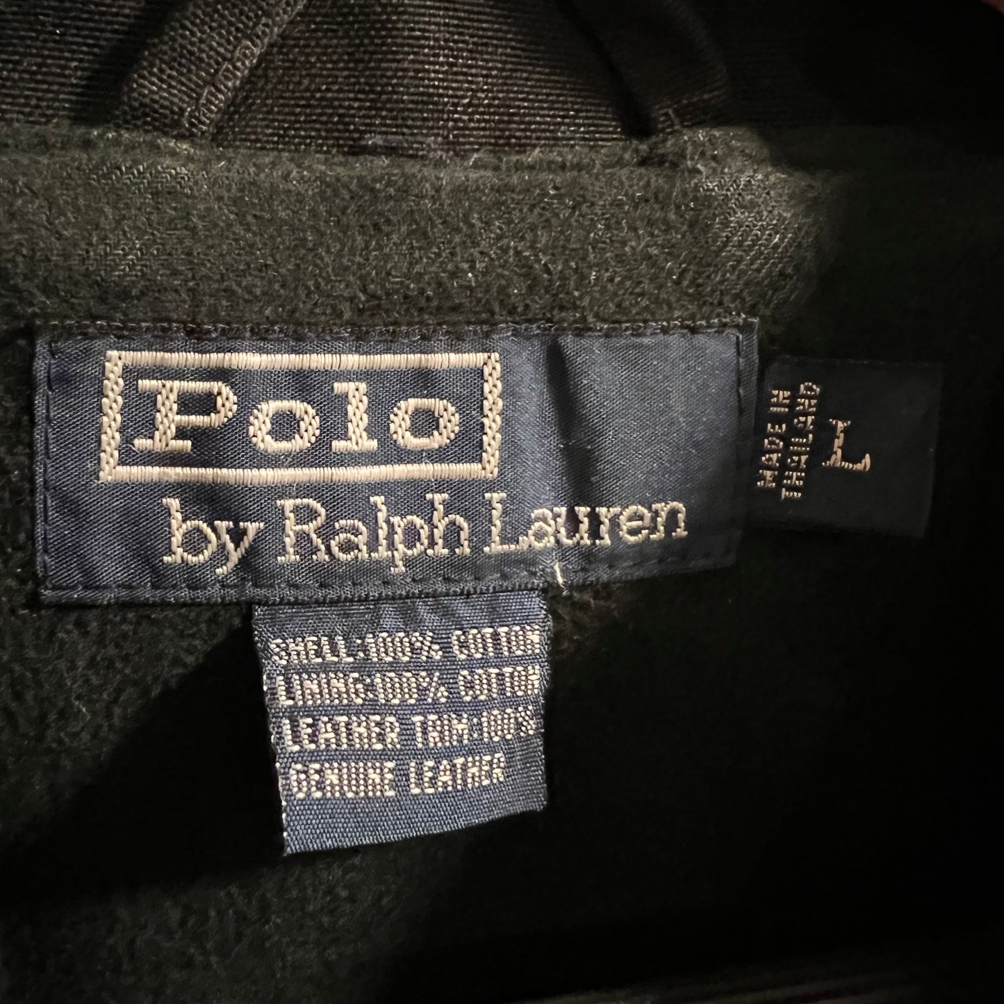 Vintage 90's Polo Ralph Lauren Waxed Canvas & Leather Hunting Jacket - Size Large - Black/Black