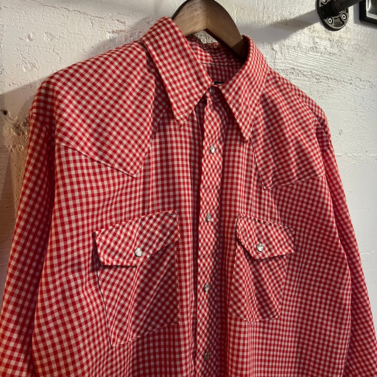True Vintage 1970's Montgomery Ward Western Wear Gingham Plaid Pearl Snap Western Shirt - Size XL (17-17.5) - Made In USA