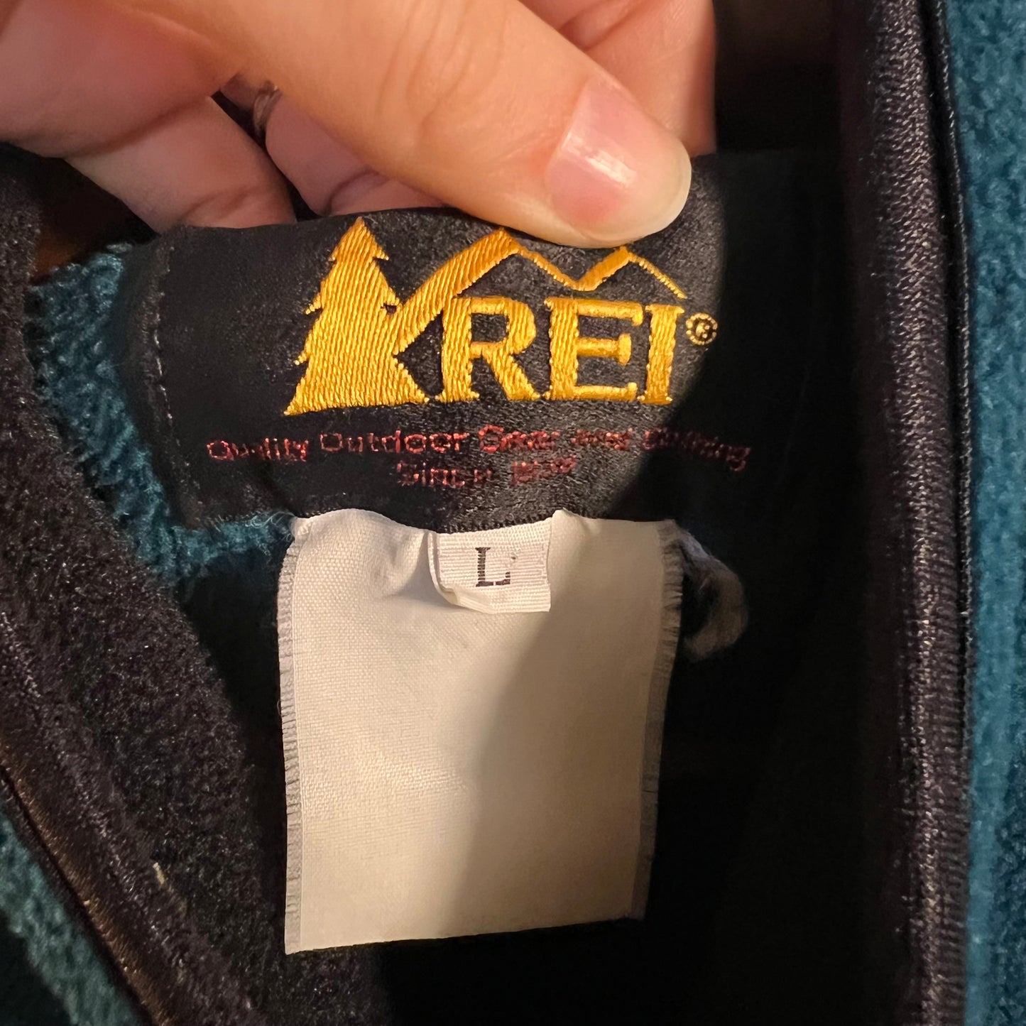 Vintage REI Polartec 1/4 Zip Pullover Fleece Jacket - Size Large - Turquoise/Black