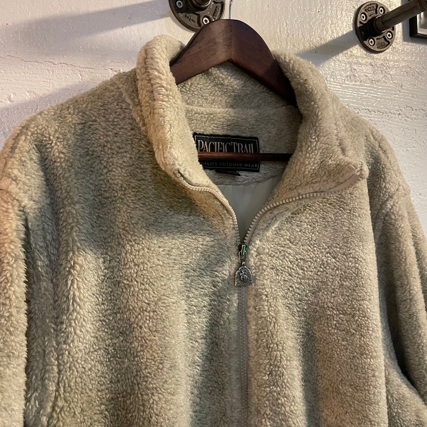 Vintage Pacific Trail Deep Pile Fleece Zip-Up Jacket - Size Medium - Beige