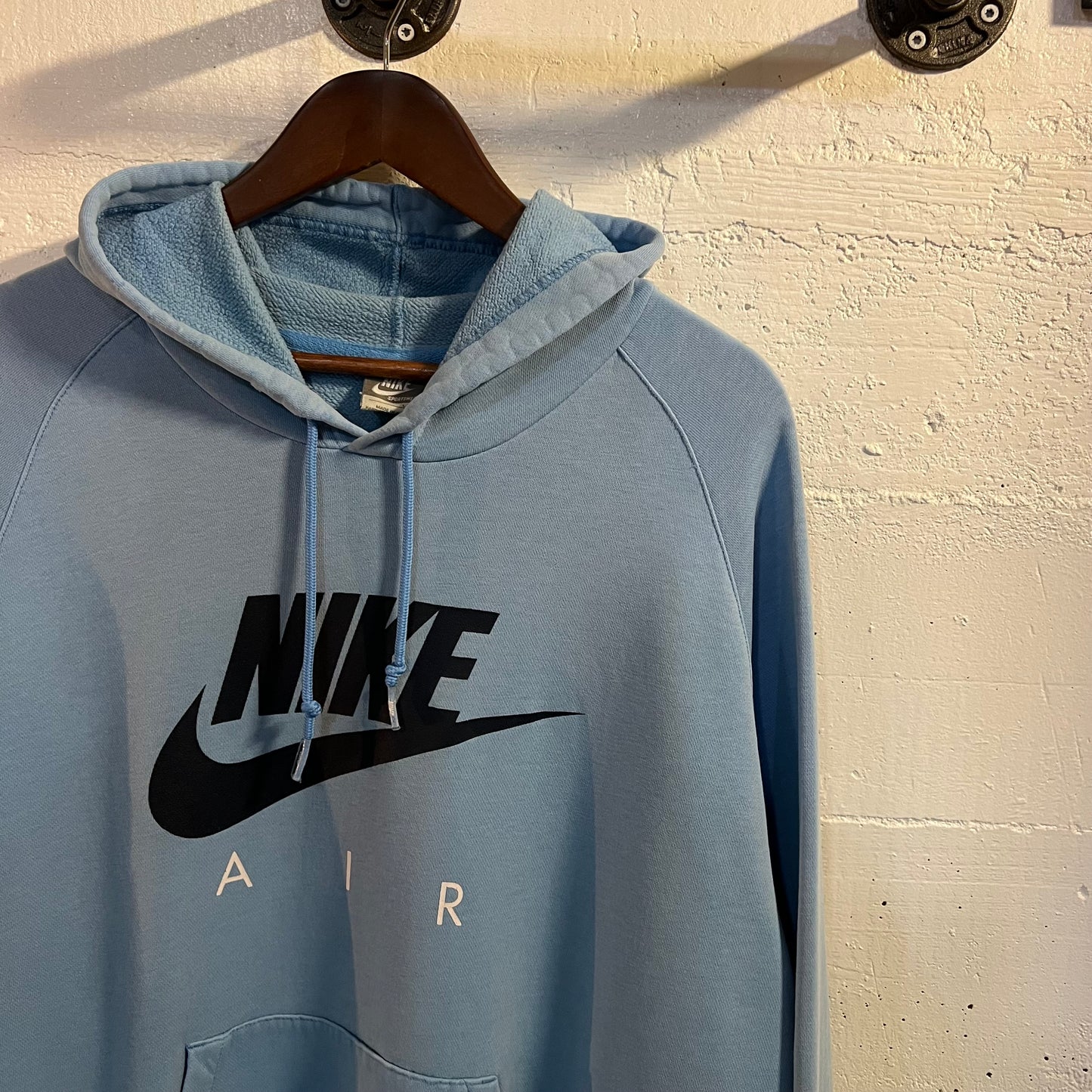 Vintage 2000's Nike Air Swoosh Raglan Sleeve Hooded Sweatshirt - Size Large - Carolina Blue