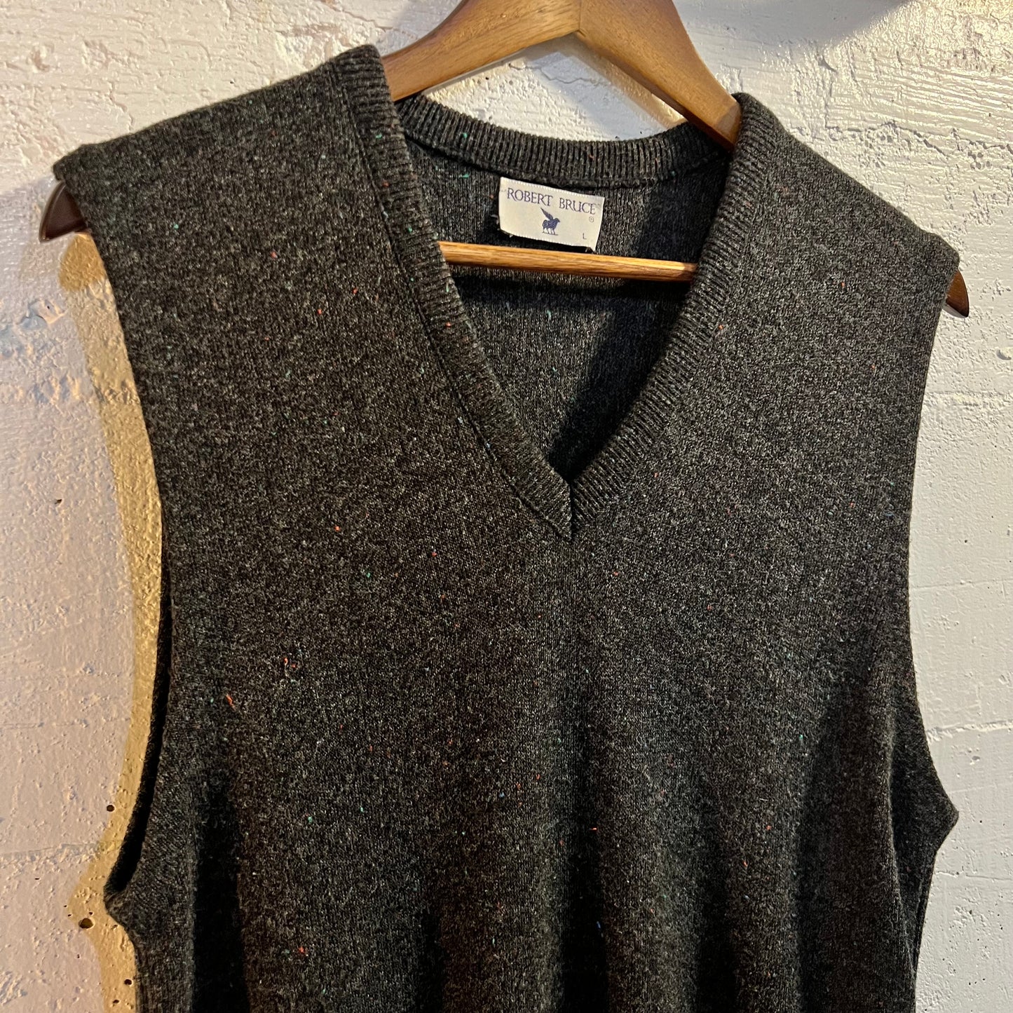 Vintage Robert Bruce Orlon Speckled Sweater Vest - Size Large - Union Made - Dark Grey/Multi