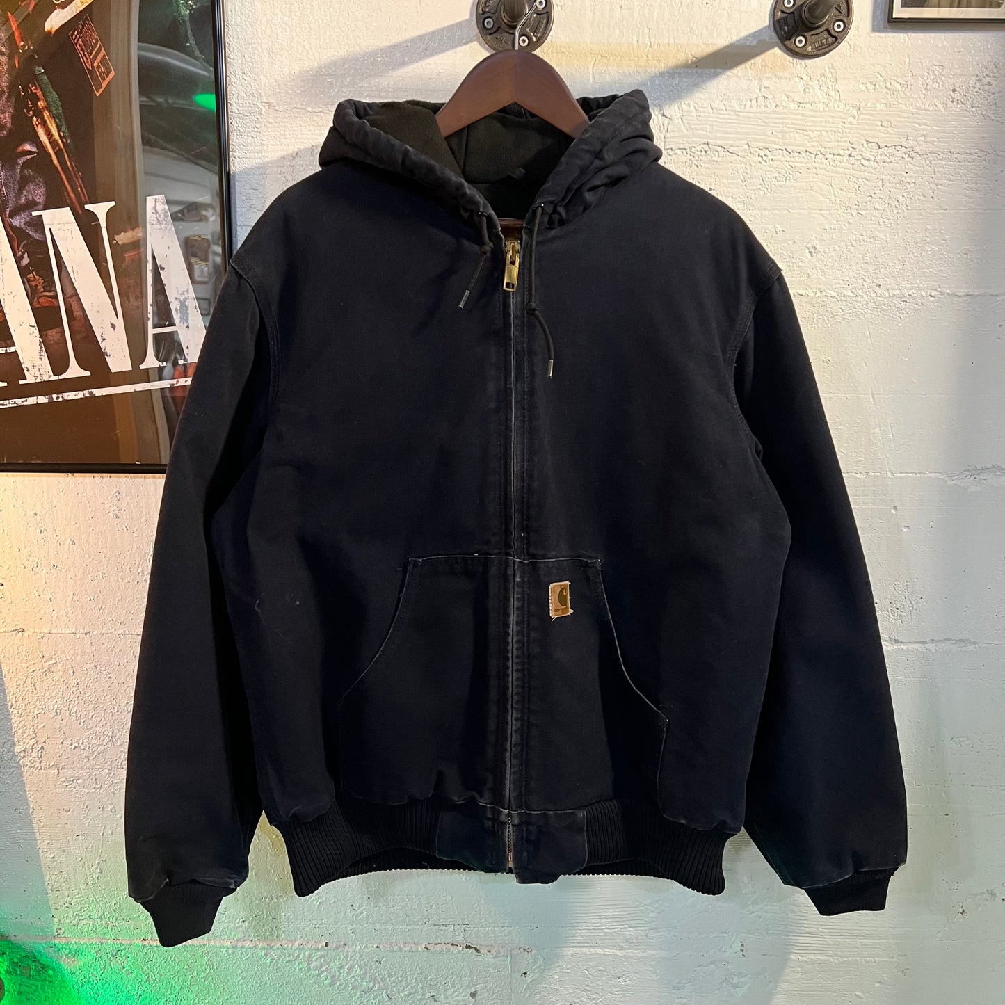 Vintage Carhartt J130 MDT Duck Canvas Hooded Jacket - Size Medium - Navy Blue