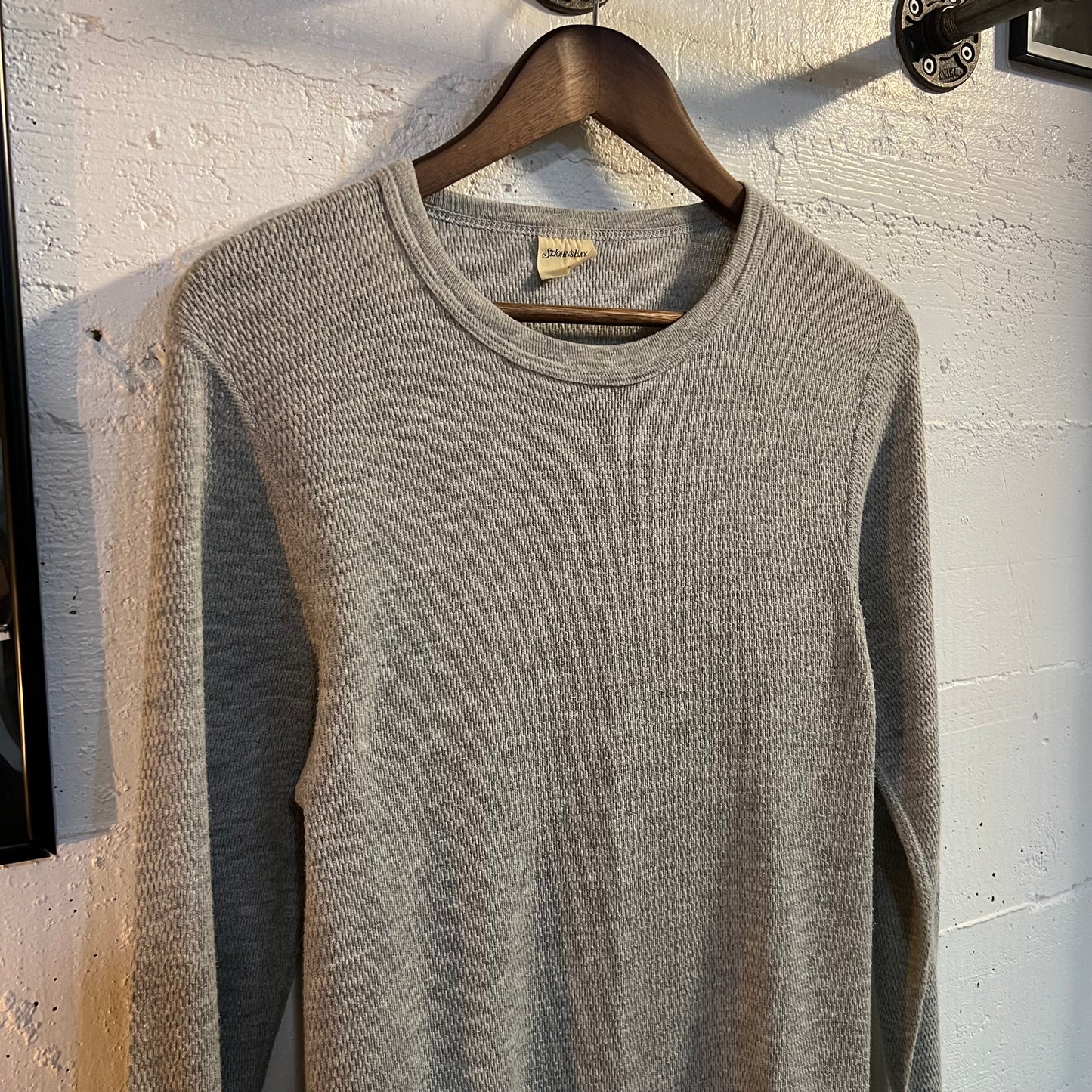 Vintage 80's St. Johns Bay Long Sleeve Thermal Shirt - Size Large - Made In USA - Grey