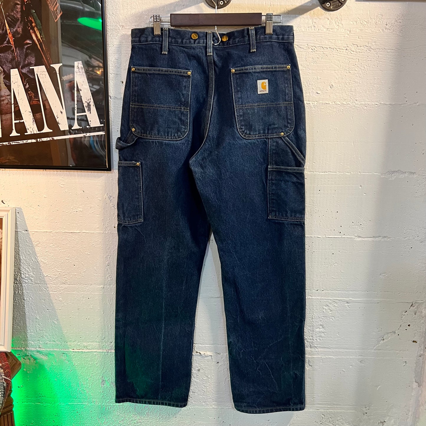 Vintage Carhartt Original Fit Double Knee Denim Carpenter Jeans - Size 32x30 - Dark Wash