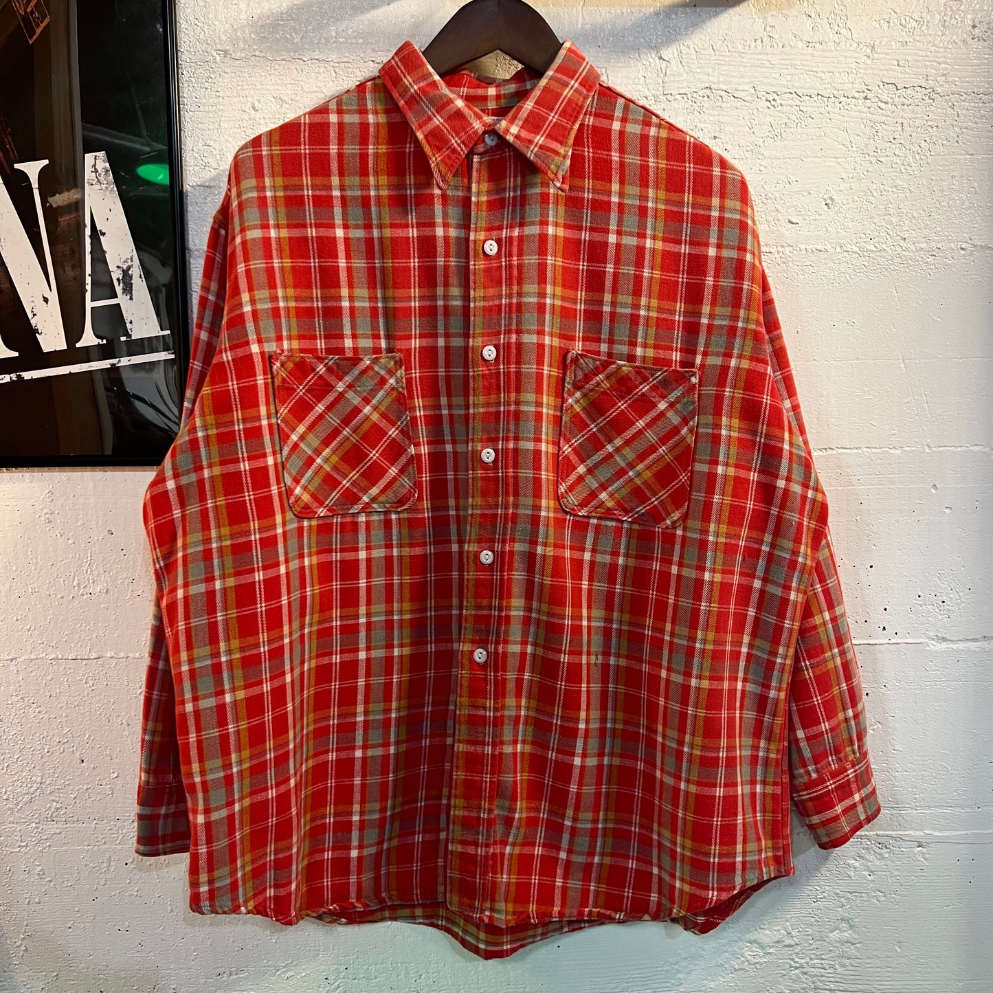 Vintage 1970's JCPenney Big Mac Plaid Flannel Shirt - Size XL - Made In USA - Red/Yellow