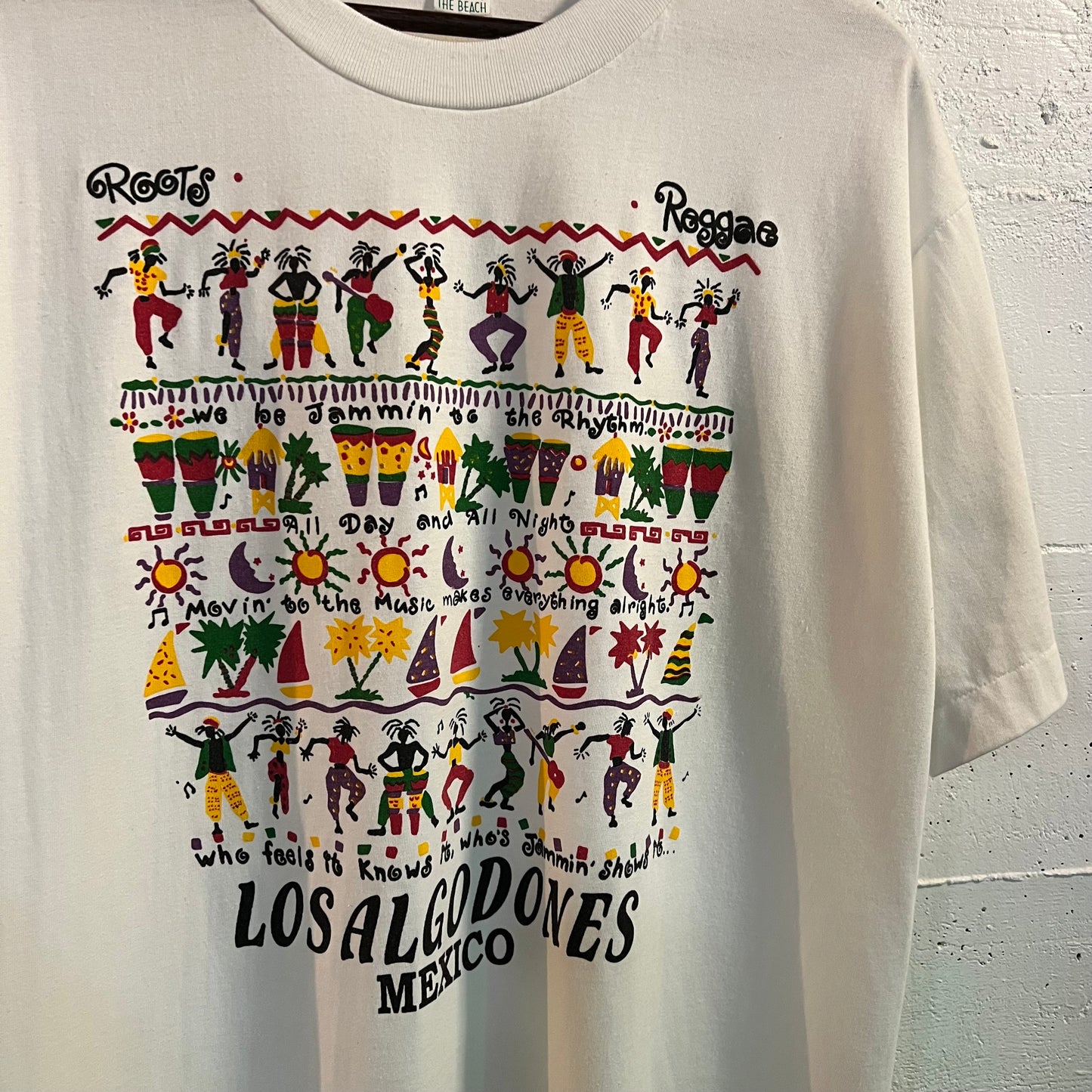 Vintage 90's Roots Reggae 'Los Algodones MX' Single Stitch Souvenir T-Shirt - Size XL - White