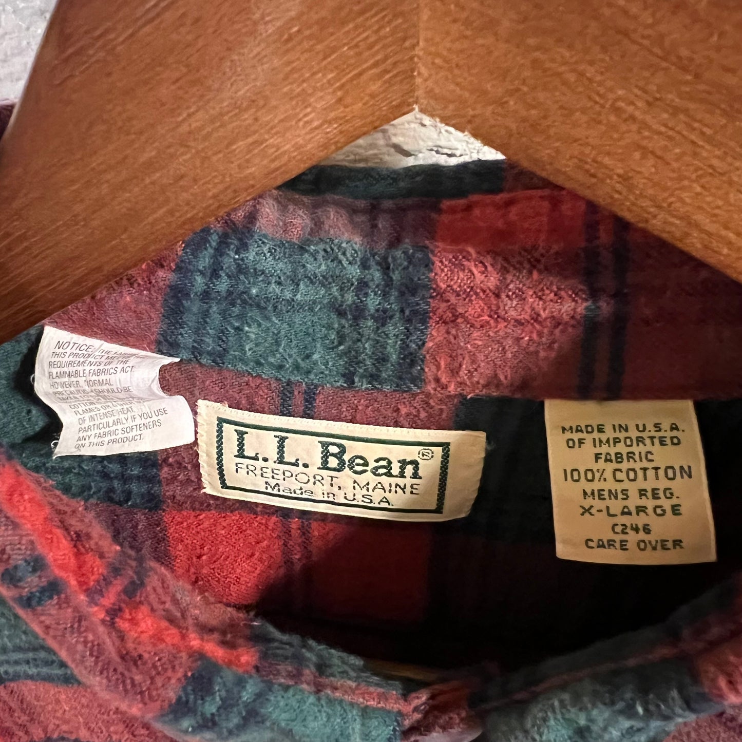 Vintage 90's L.L. Bean Plaid Button Up Flannel - Size XL - Made In USA - Red/Green