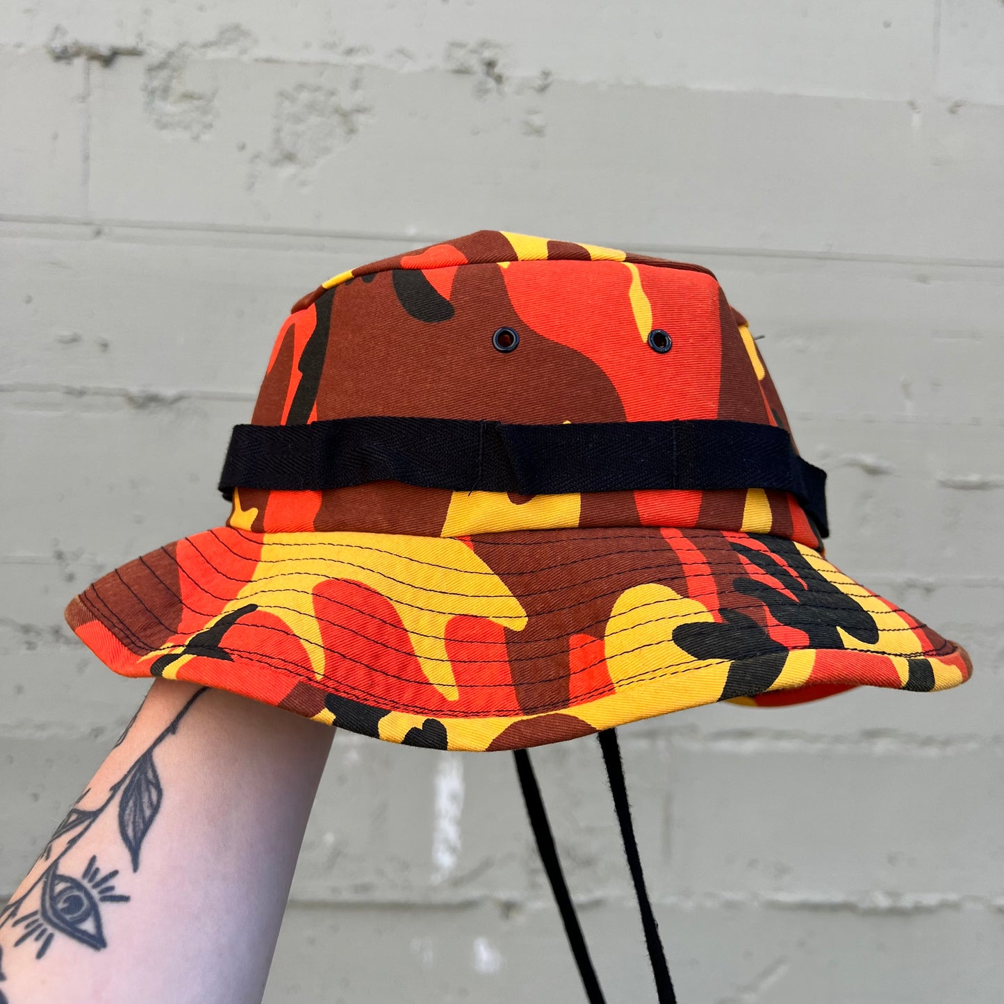 Y2K Blaze Orange Camo Mil-Type-J Jungle Boonie Hat - Size Large - Orange