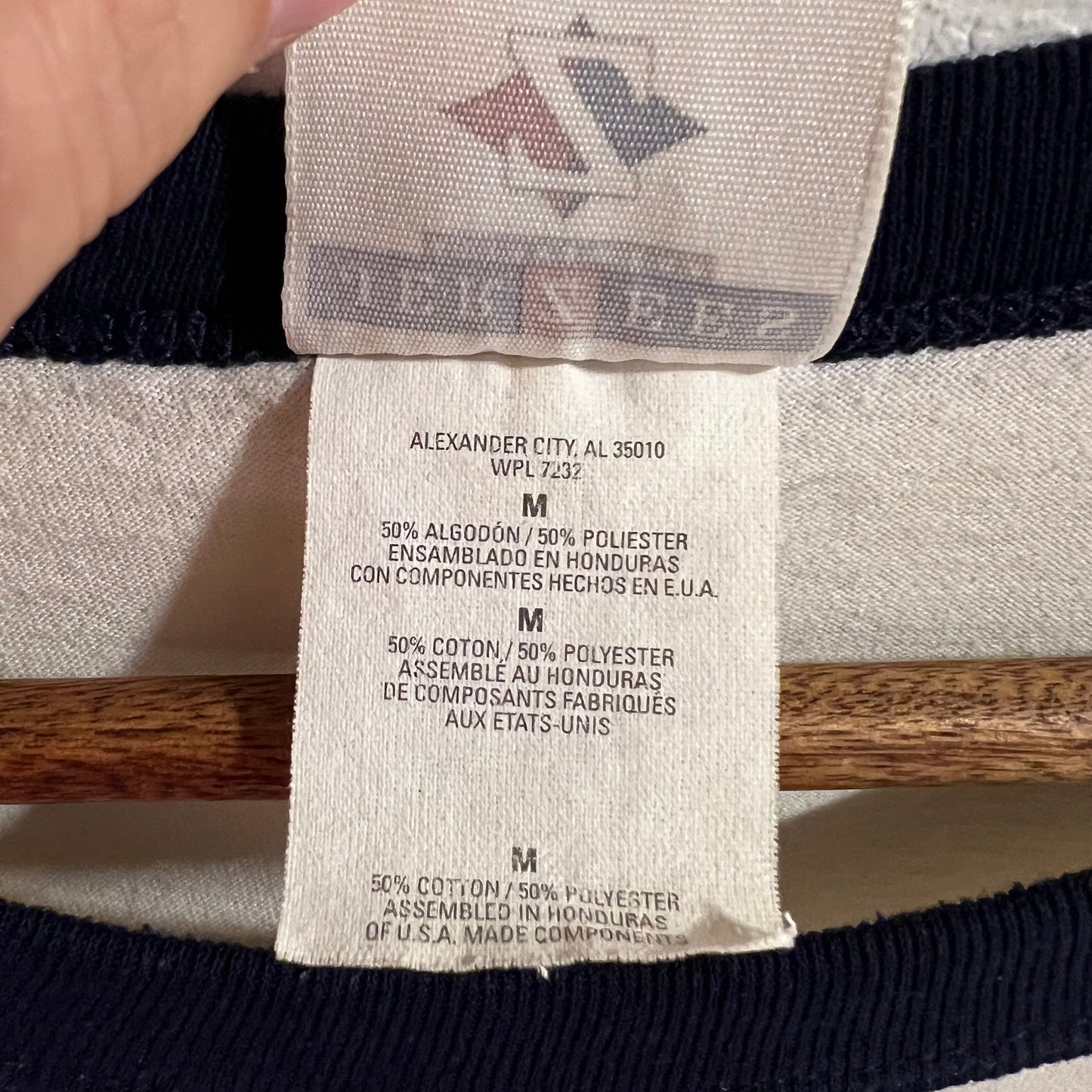Vintage 90’s Jerzees Cottey College Duck Ringer T-Shirt - Size Medium - White/Navy