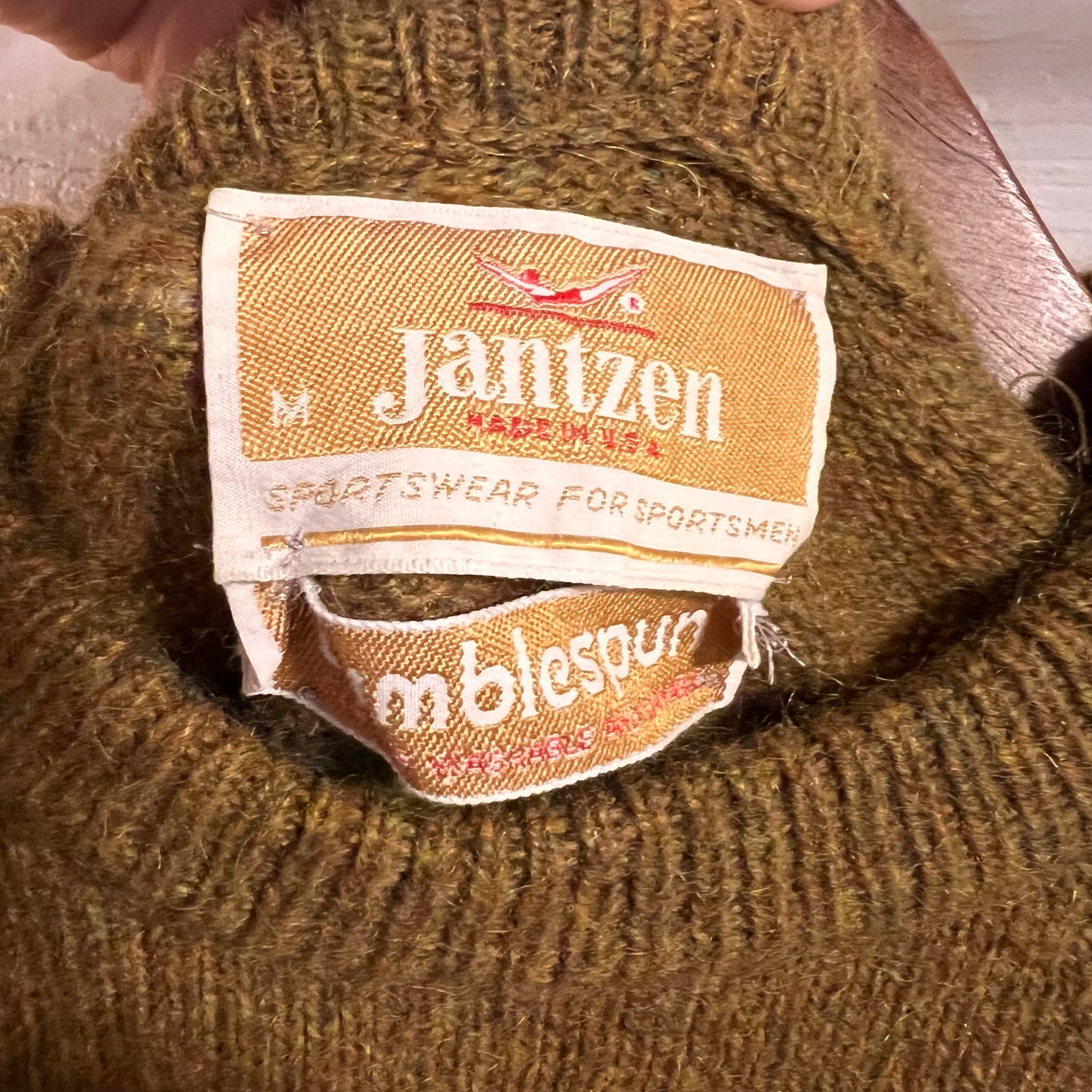 Vintage 60’s Jantzen Fair Isle Yoked Ski Patterned Raglan Sleeve Knitted Sweater - Size Medium - Made In USA - Mustard Yellow/Green