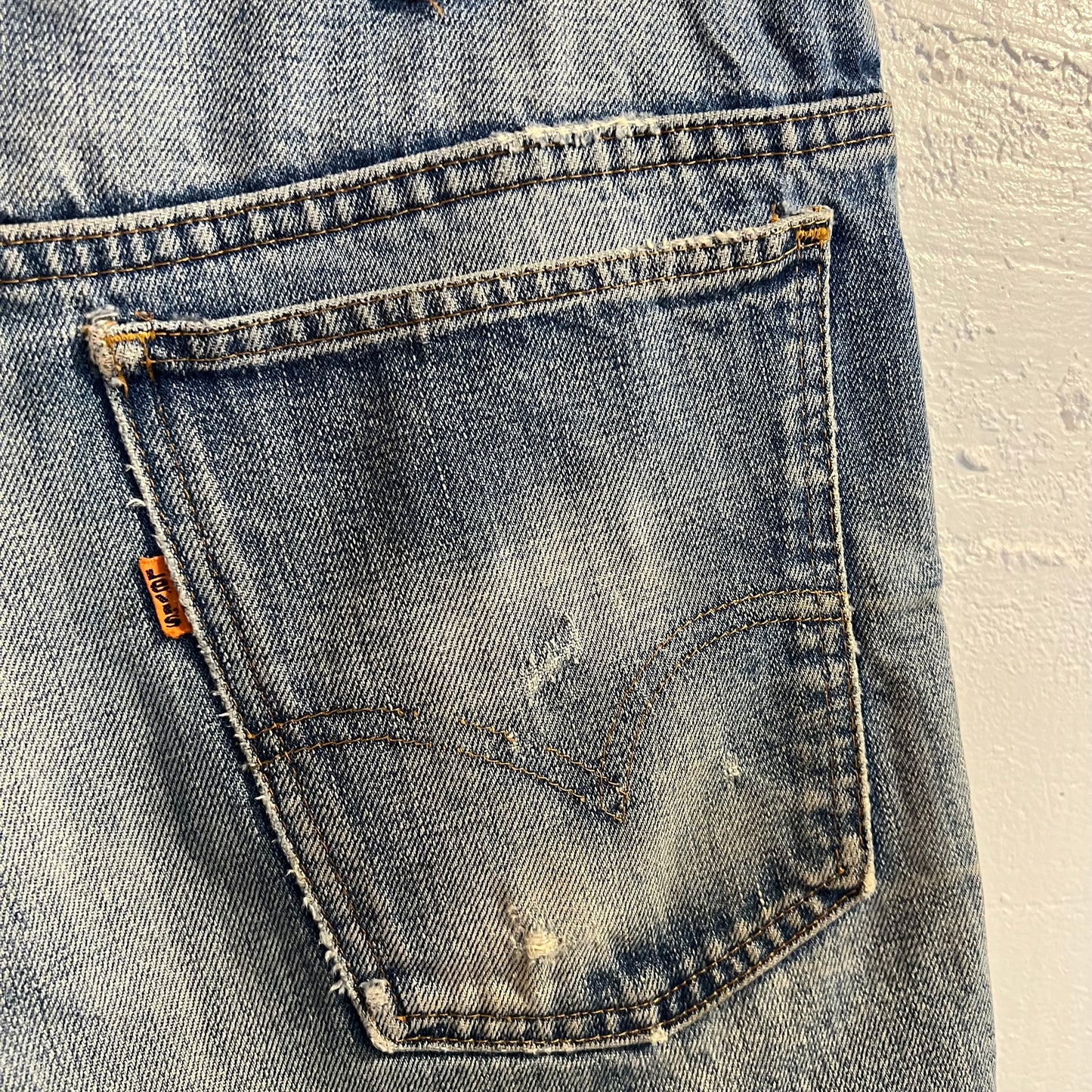 Vintage 70's Distressed Levi's Orange Tab Re-Worked Cut Off Denim Shorts - Size 33 - Light Wash - Made In USA