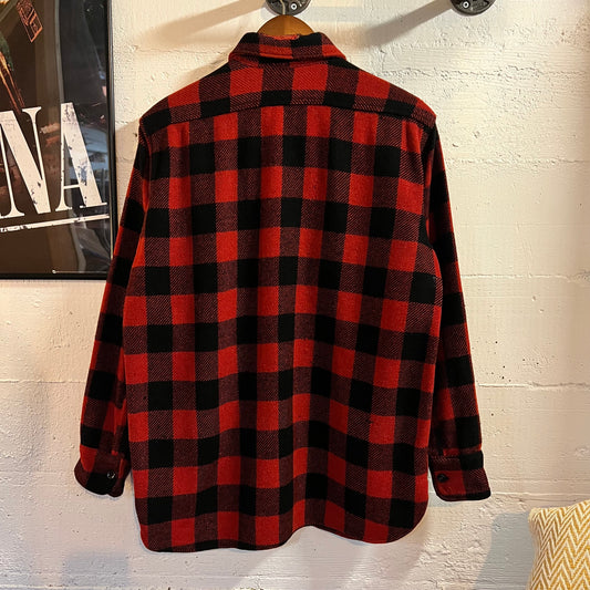 True Vintage Distressed 1940's/1950's Spiegel Workmaster Wool Gusseted Flannel Shirt - Size Large - Made In USA - Red/Black