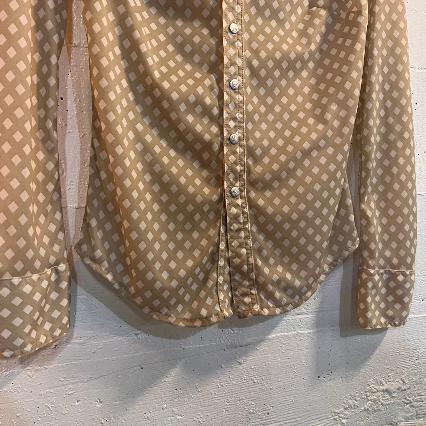 Vintage Diesel Nylon Button-Up Long Sleeve Collard Blouse - Size Small - White/Beige - Made In Italy