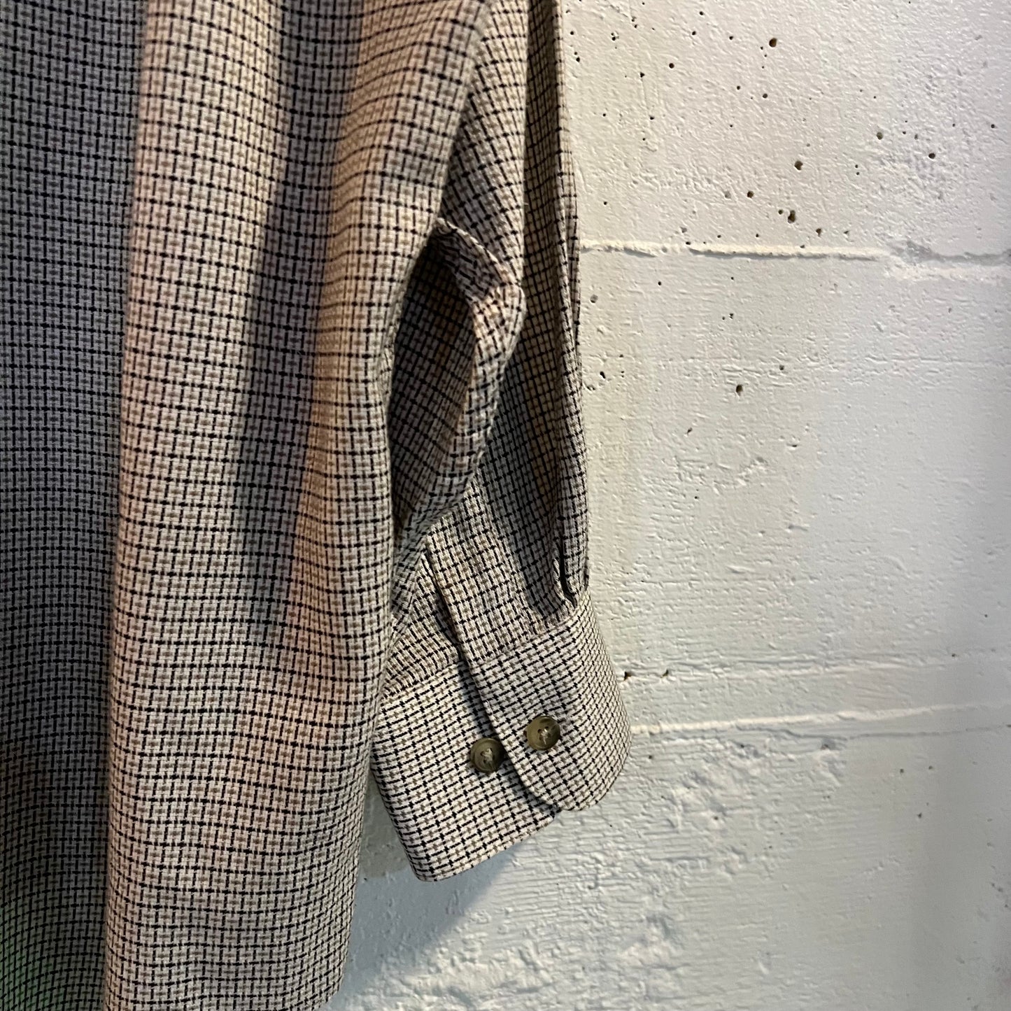 Vintage 90's Yves Saint Laurent Plaid Style Button Up Shirt - Size Large (16.5-32/33) - Off-White/Tan/Black