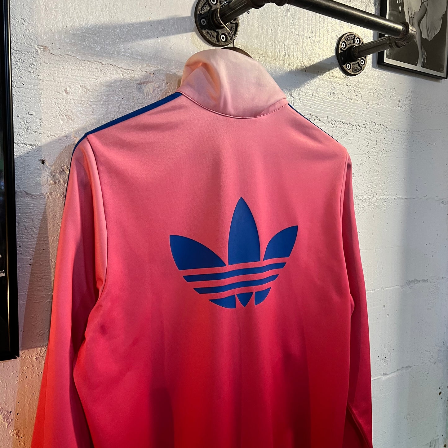 Vintage Adidas Originals Embroidered Trefoil Ombré Zip-Up Track Jacket - Size Large - Pink/Blue