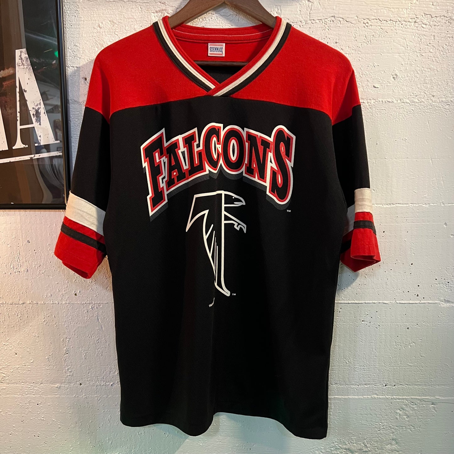 Vintage 90's Atlanta Falcons NFL Scrimmage Jersey Shirt - Size Large - Single Stitch - Black/Red/White