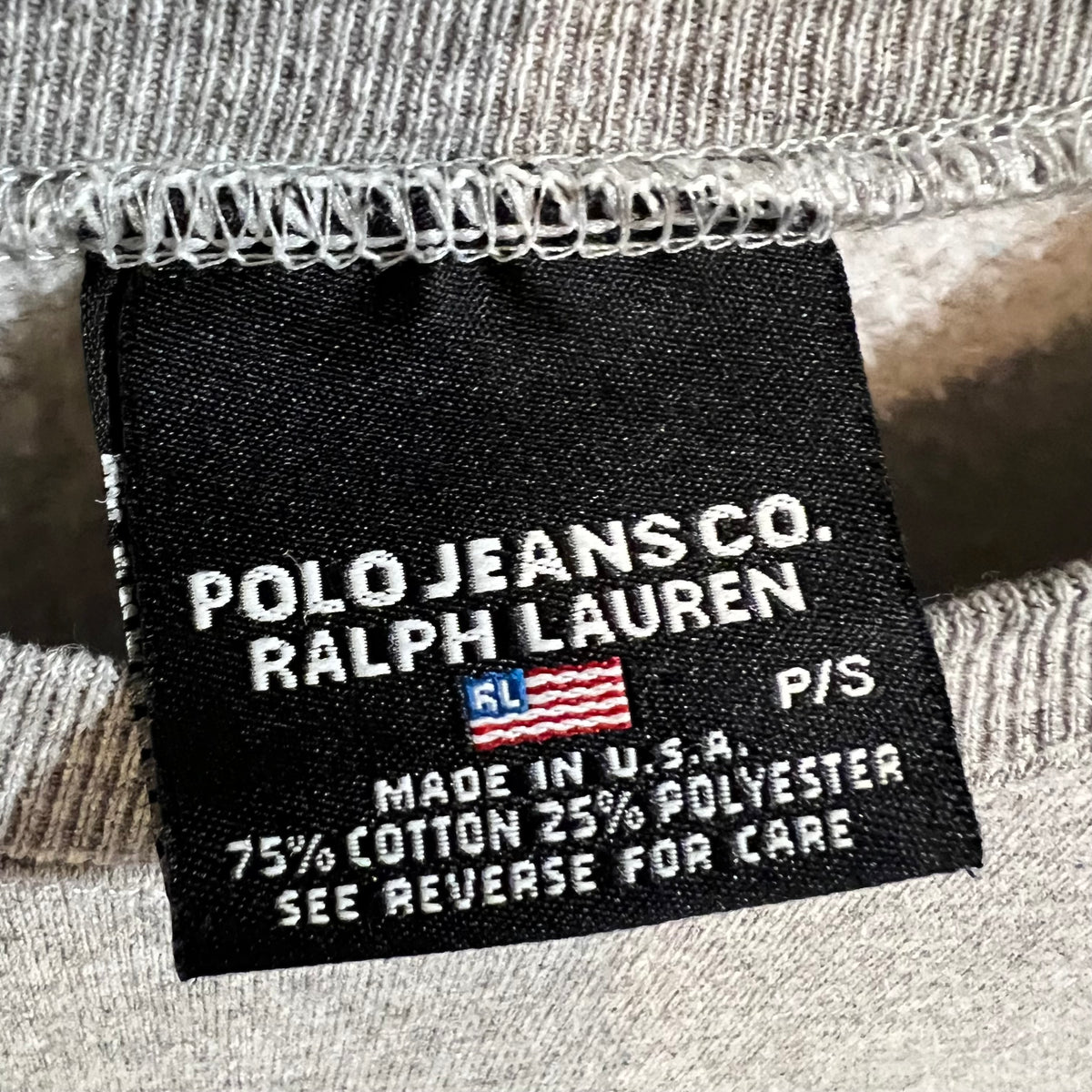 Vintage 90’s Ralph Lauren Polo Jeans Co. Crewneck Sweatshirt - Size Youth Small - Made In USA - Heather Grey/Black
